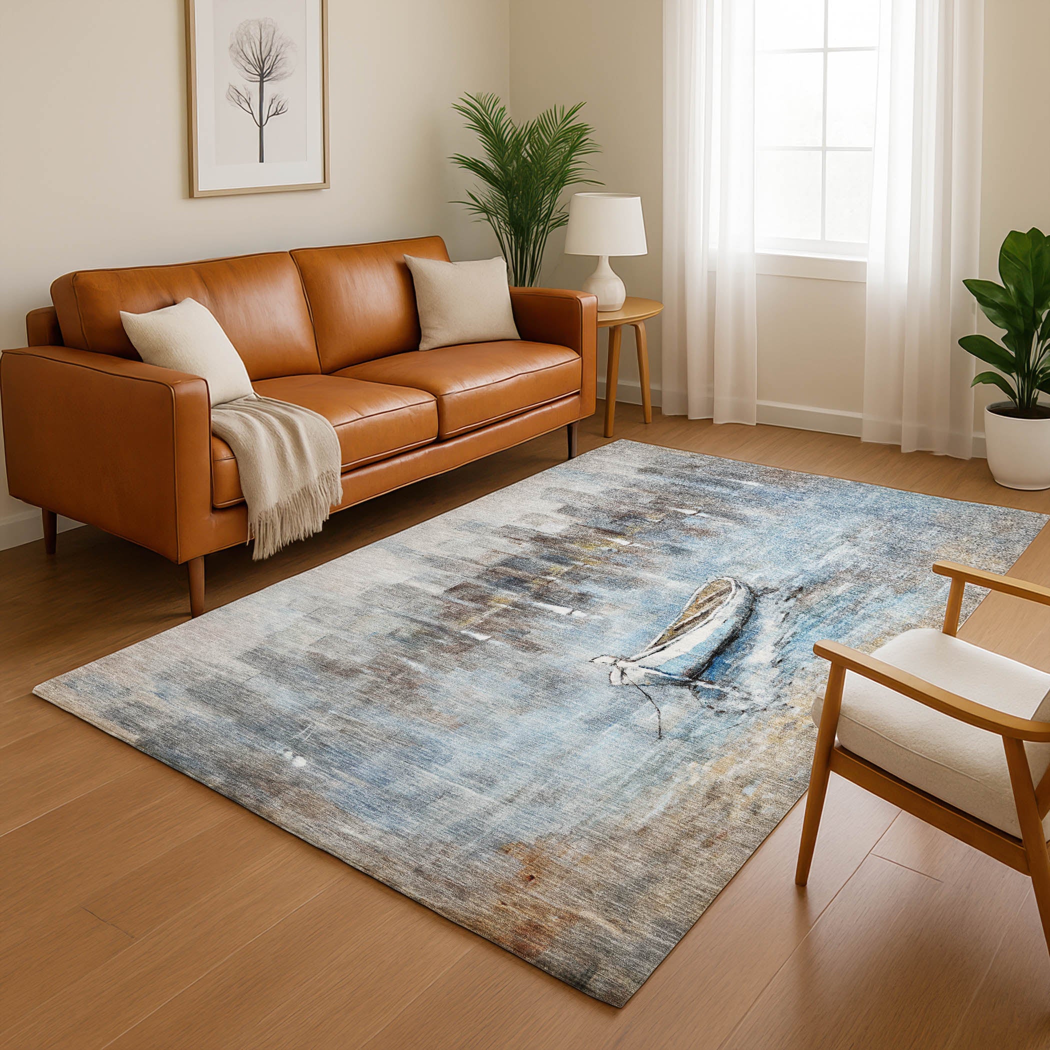 Athens Machine Washable Transitional Blue Rug 2'6" x 3'10" #shape_Rectangle