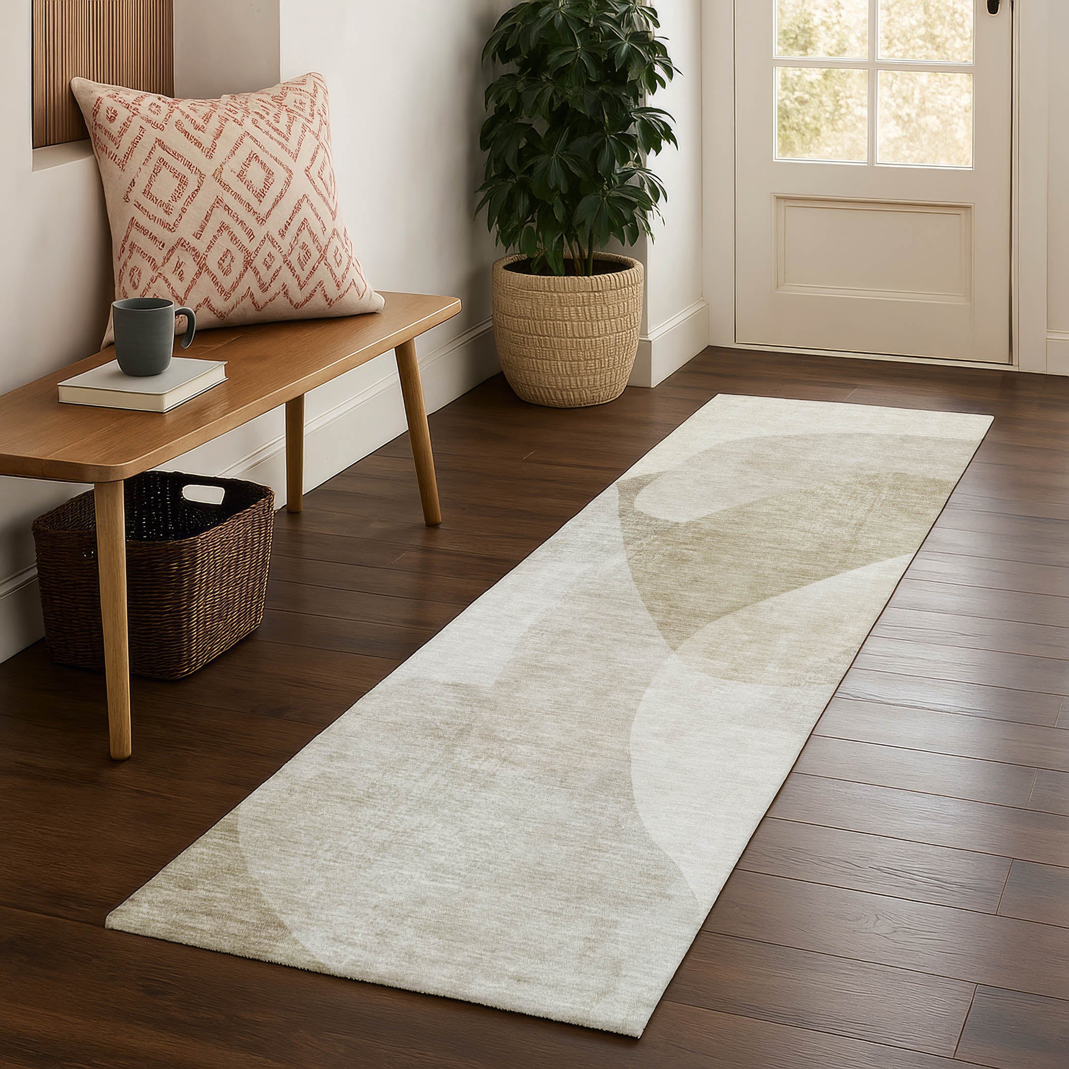 Valletta Machine Washable Transitional Beige Brown Rug 2'3" x 7'6" #shape_Runner