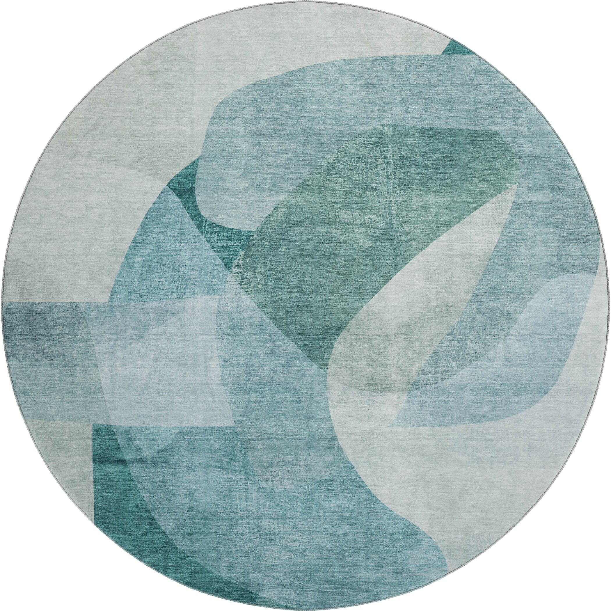 Valletta Machine Washable Transitional Teal Rug 8' x 8' #shape_Round