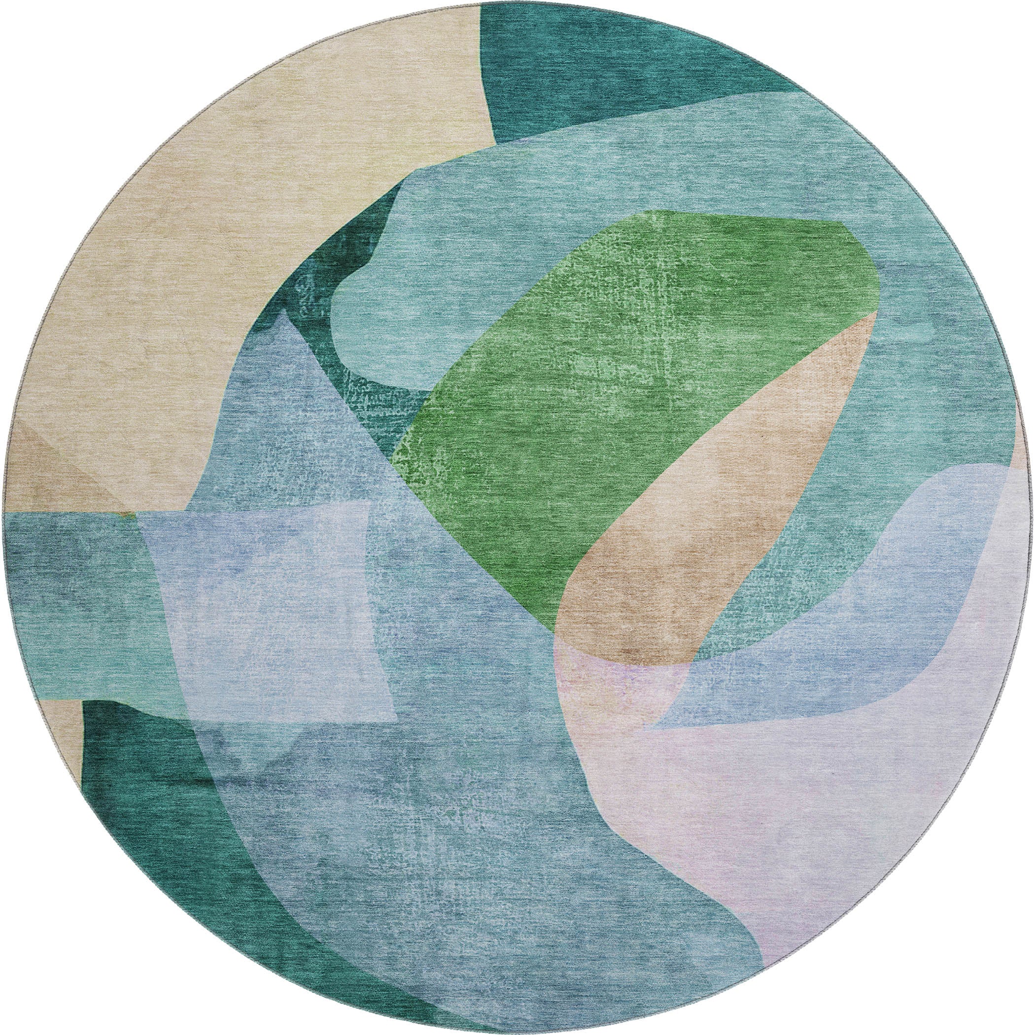 Antigua Machine Washable Transitional Green Rug 8' x 8' #shape_Round