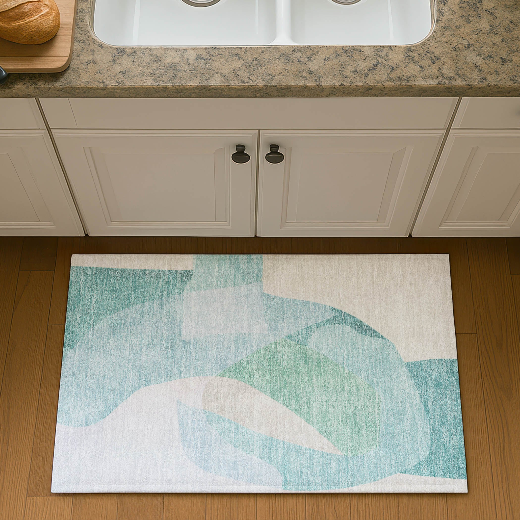 Antigua Machine Washable Transitional Seafoam Blue Rug 1'8" x 2'6" #shape_Rectangle