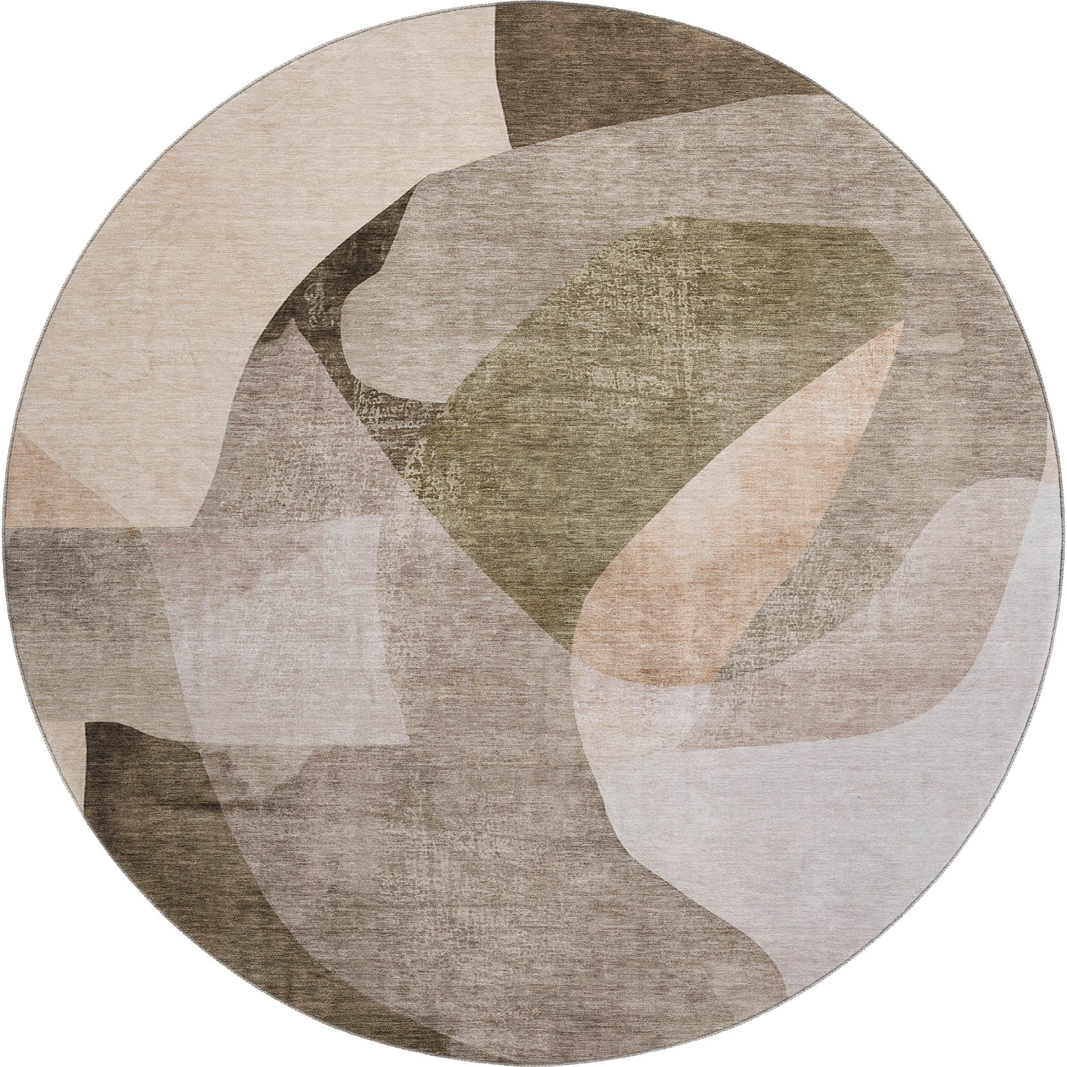 Antigua Machine Washable Transitional Taupe Brown Rug 8' x 8' #shape_Round