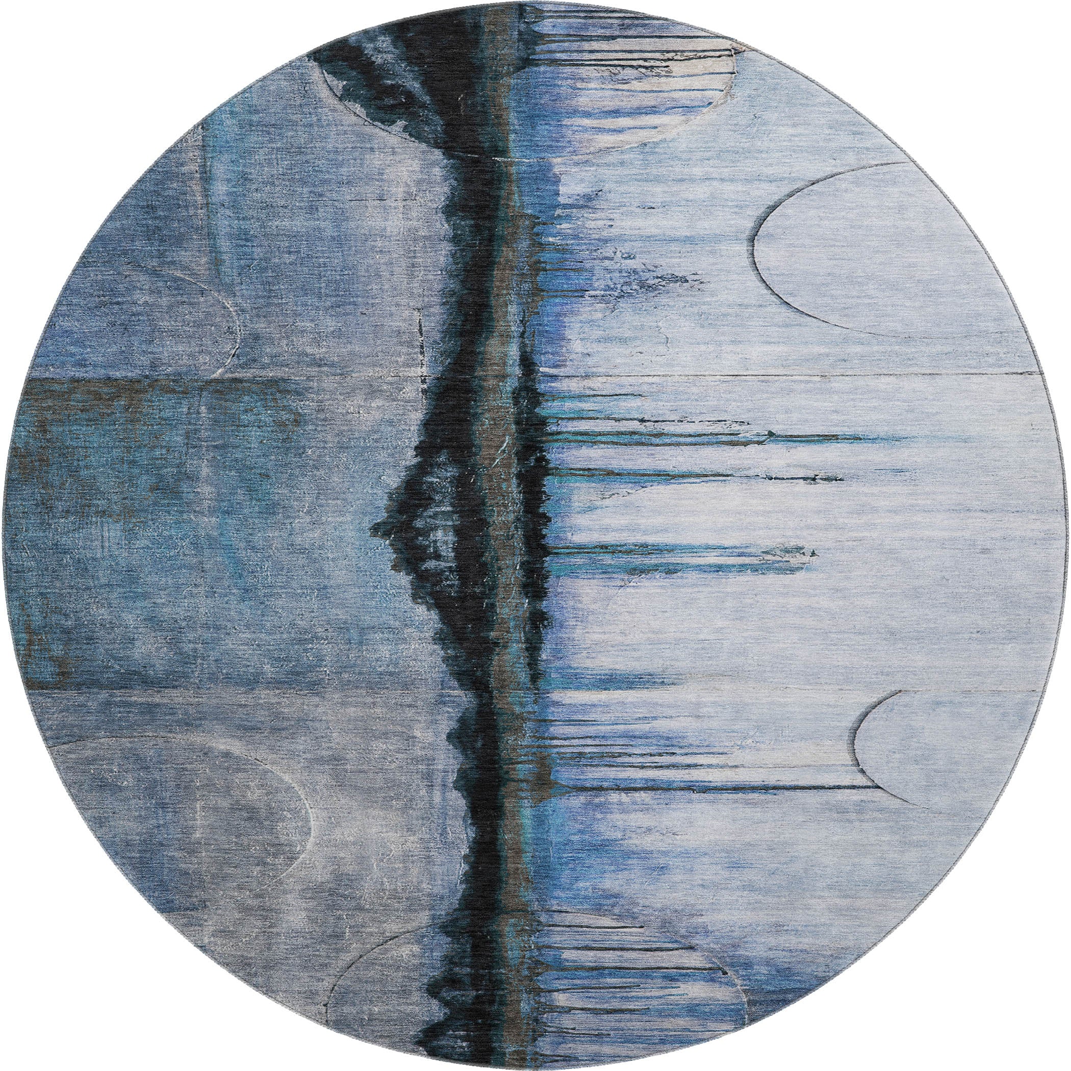Rome Machine Washable Transitional Blue Rug 8' x 8' #shape_Round
