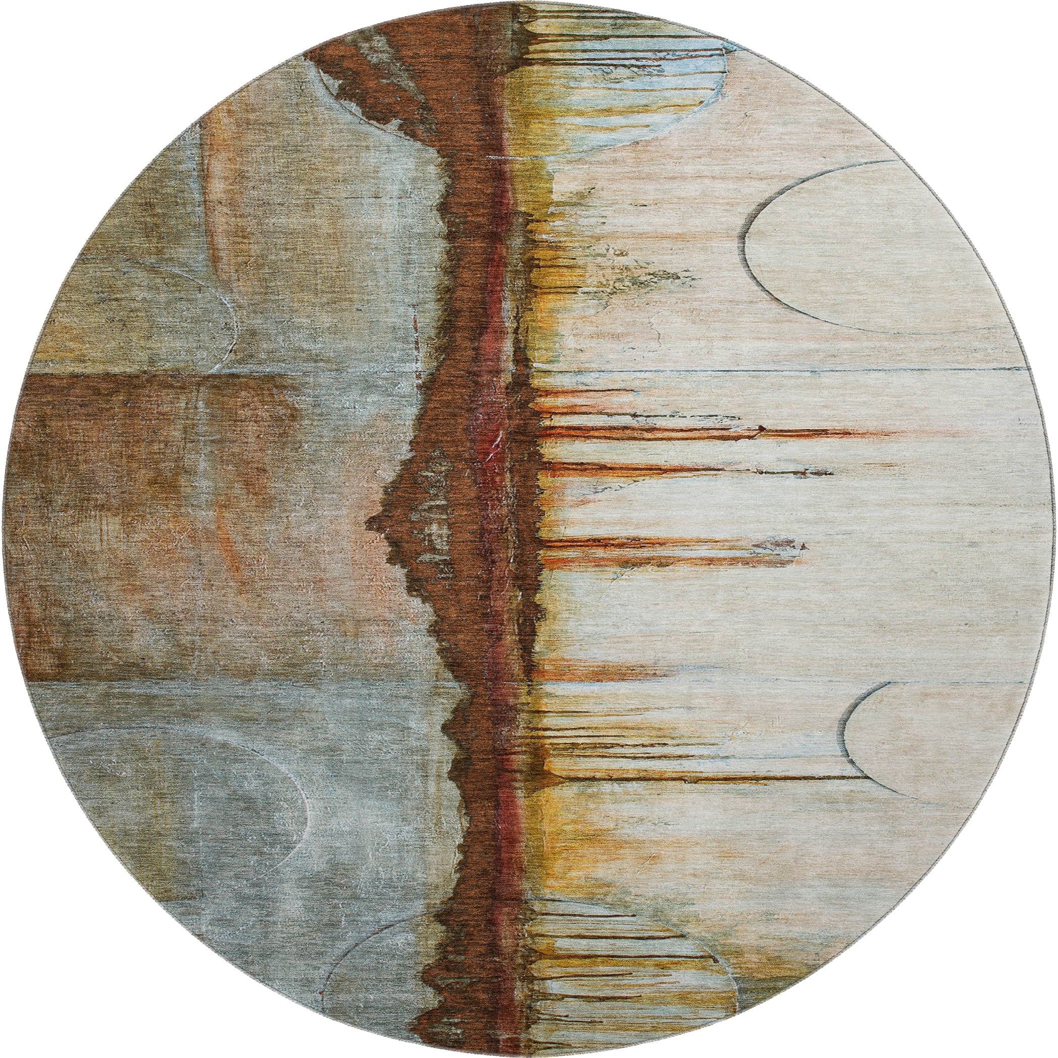 Rome Machine Washable Transitional Rust Orange Rug 8' x 8' #shape_Round