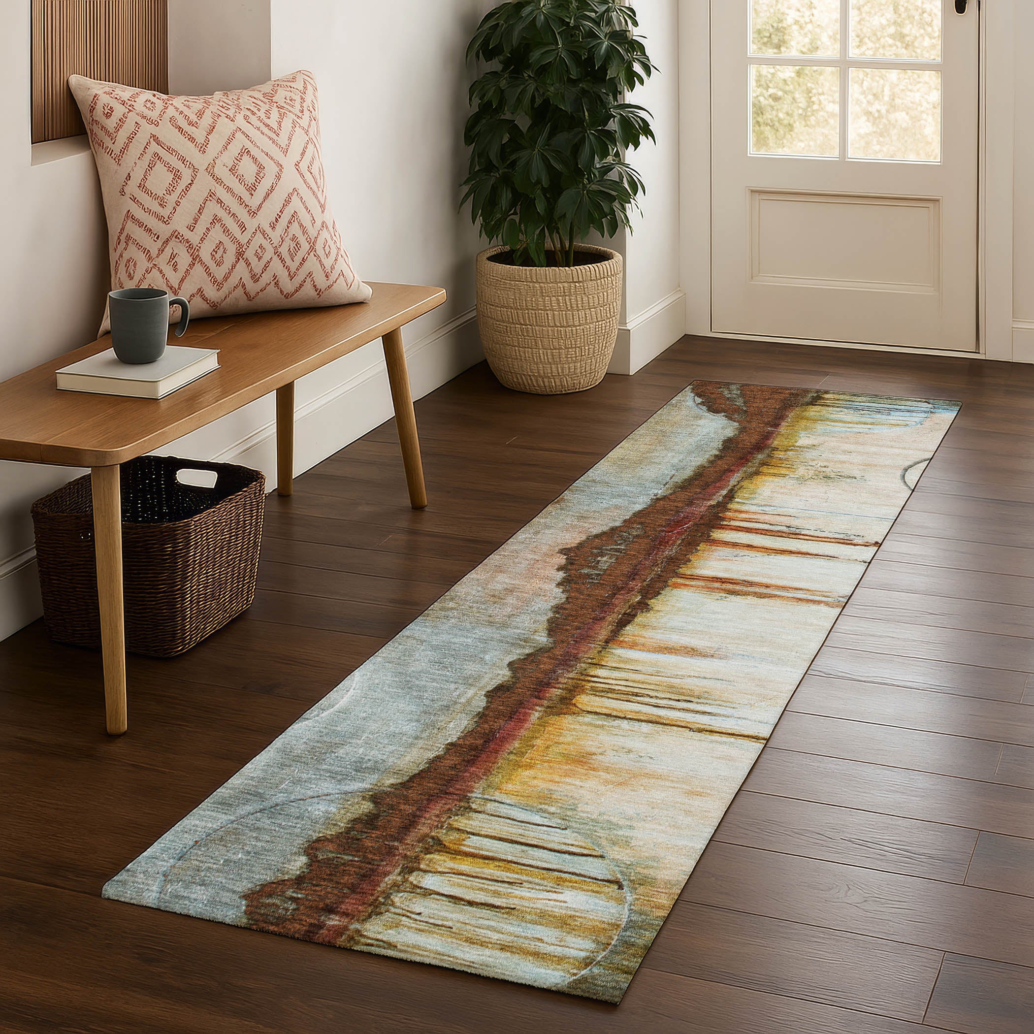 Rome Machine Washable Transitional Rust Orange Rug 2'3" x 7'6" #shape_Runner