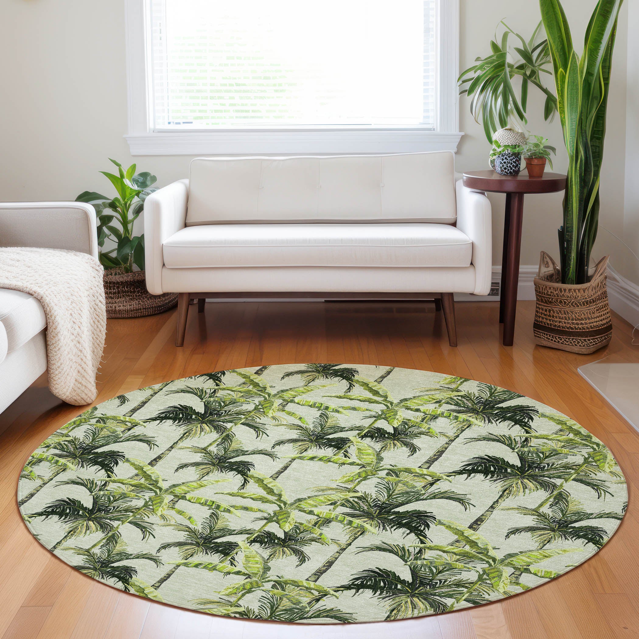 Sintra Machine Washable Tropical Green Rug 8' x 8' #shape_Round