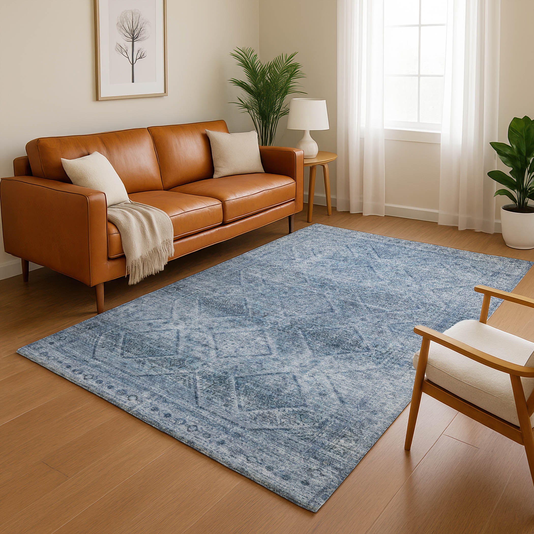 Vienna Machine Washable Transitional Blue Rug 2'6" x 3'10" #shape_Rectangle