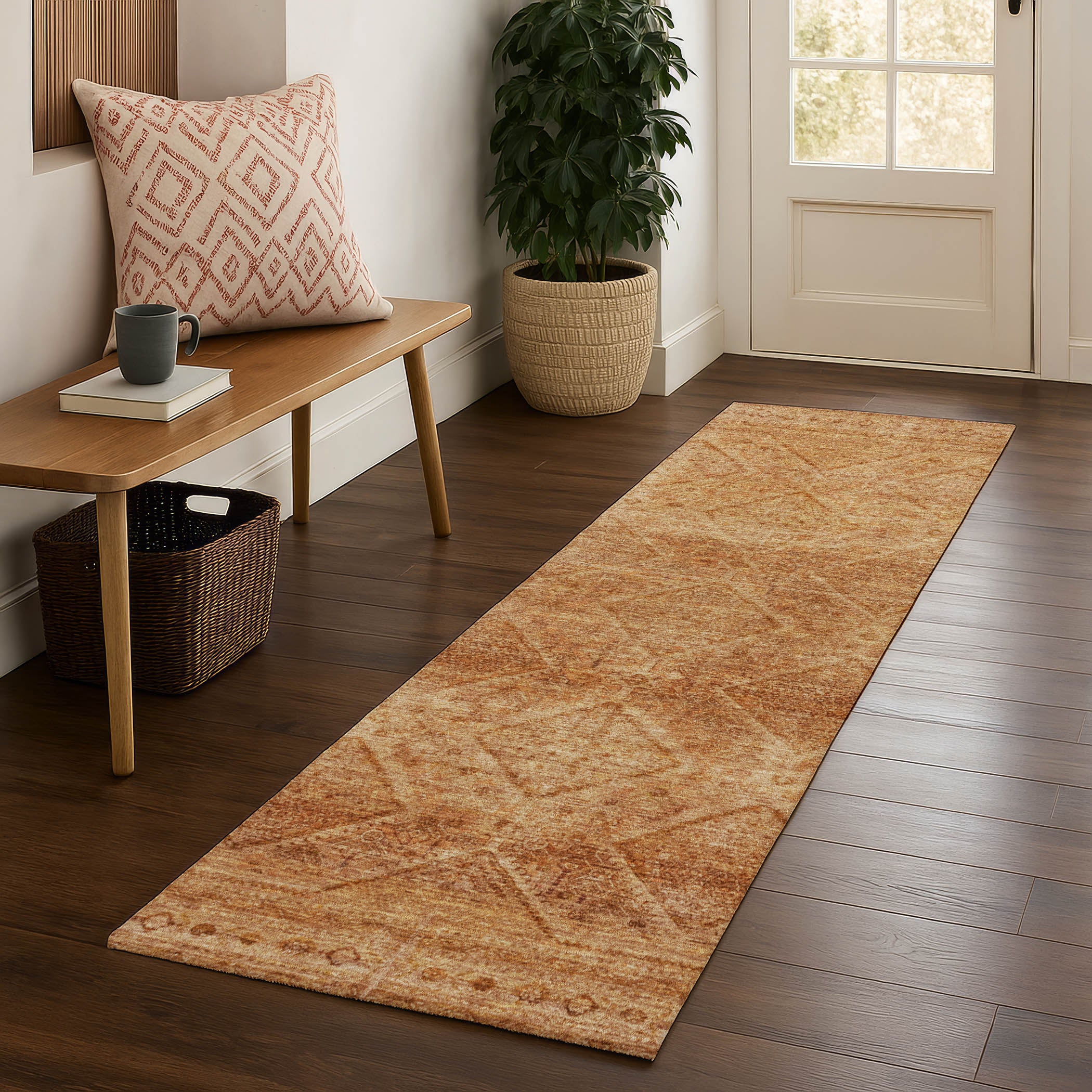 Vienna Machine Washable Transitional Copper Orange Rug 2'3" x 7'6" #shape_Runner