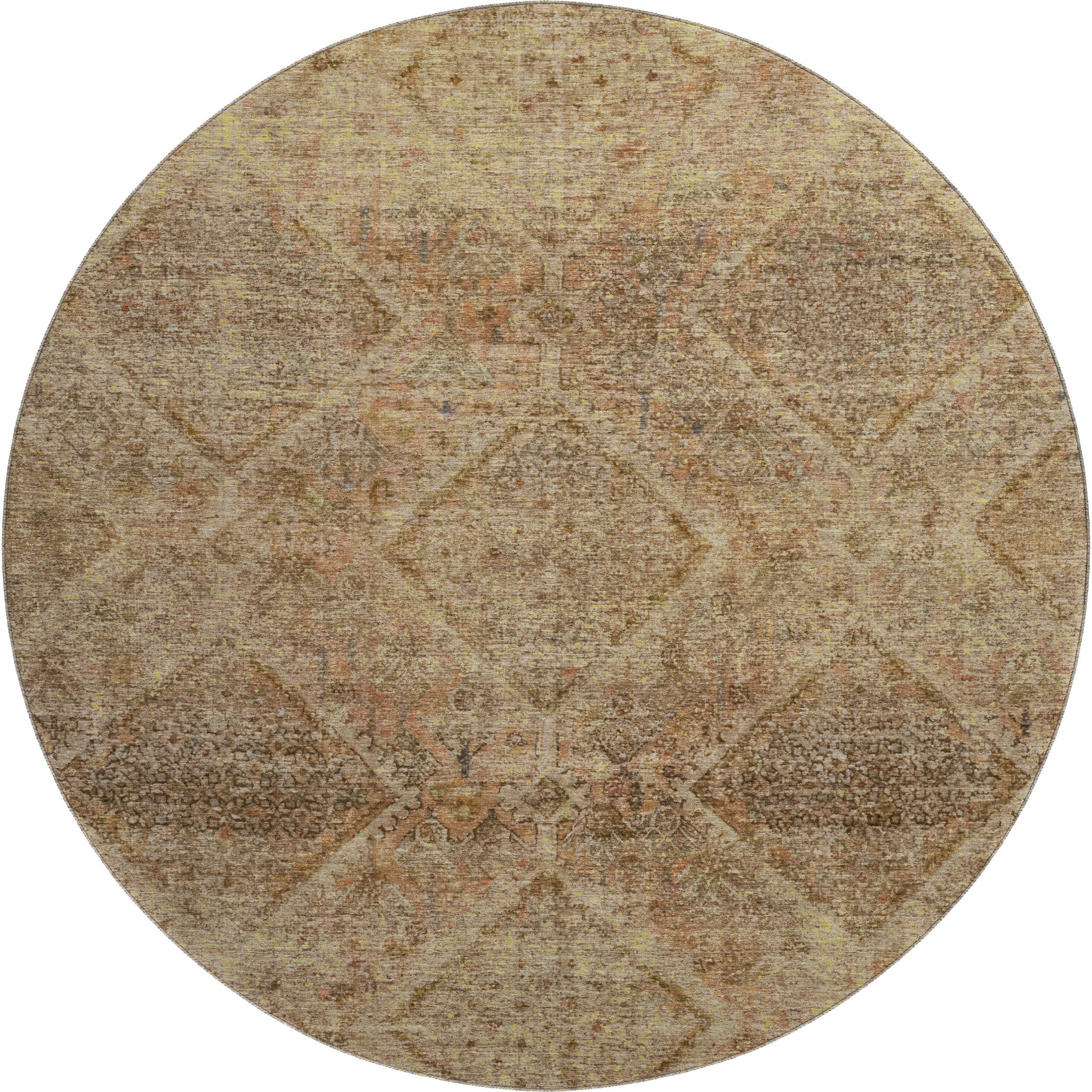 Vienna Machine Washable Transitional Khaki Brown Rug 8' x 8' #shape_Round