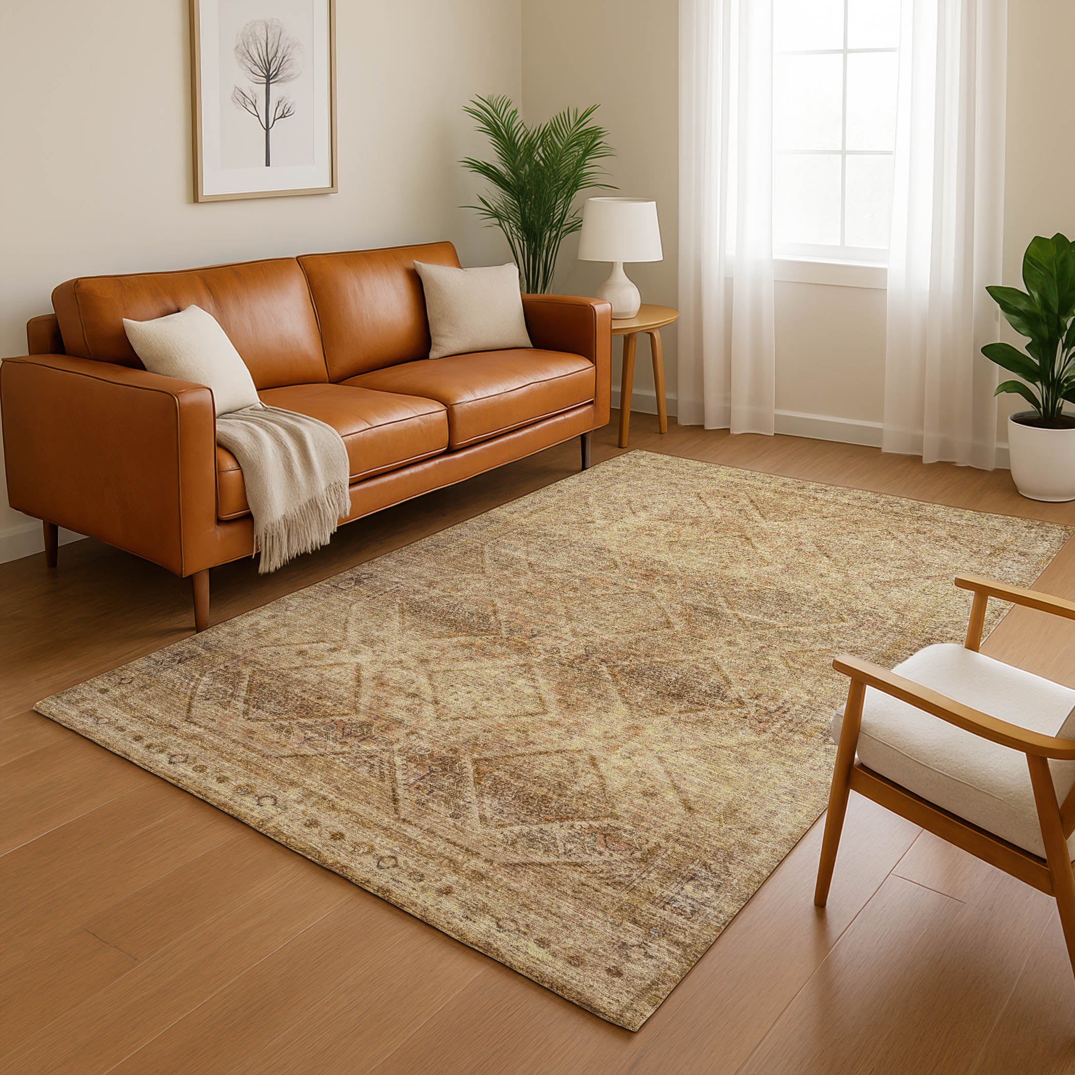 Vienna Machine Washable Transitional Khaki Brown Rug 2'6" x 3'10" #shape_Rectangle