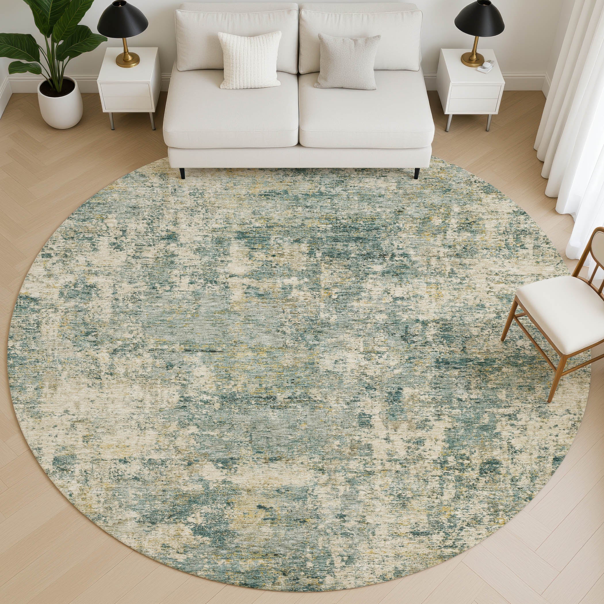 Marrakech Machine Washable Transitional Aloe Green Rug 8' x 8' #shape_Round