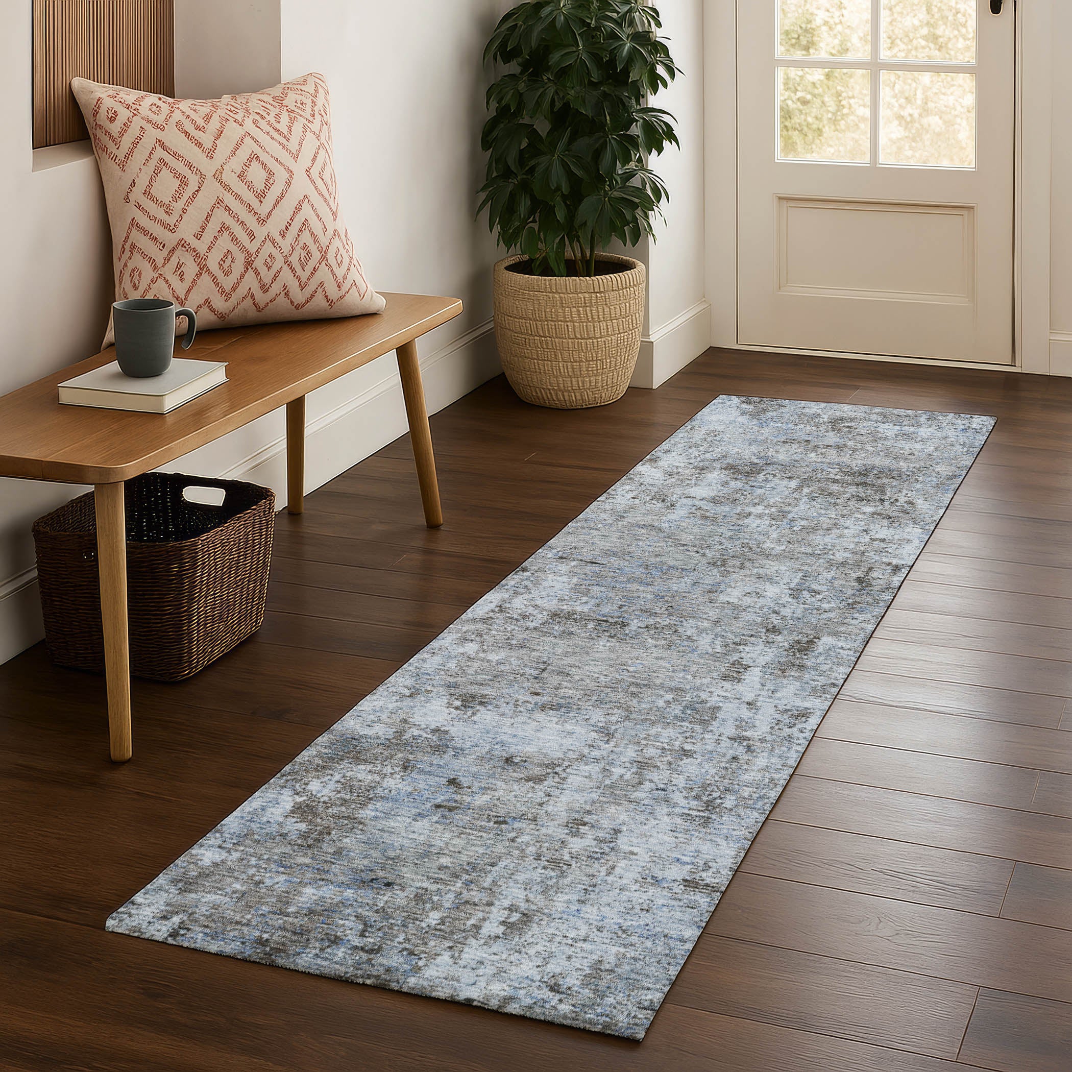 Marrakech Machine Washable Transitional Blue Rug 2'3" x 7'6" #shape_Runner