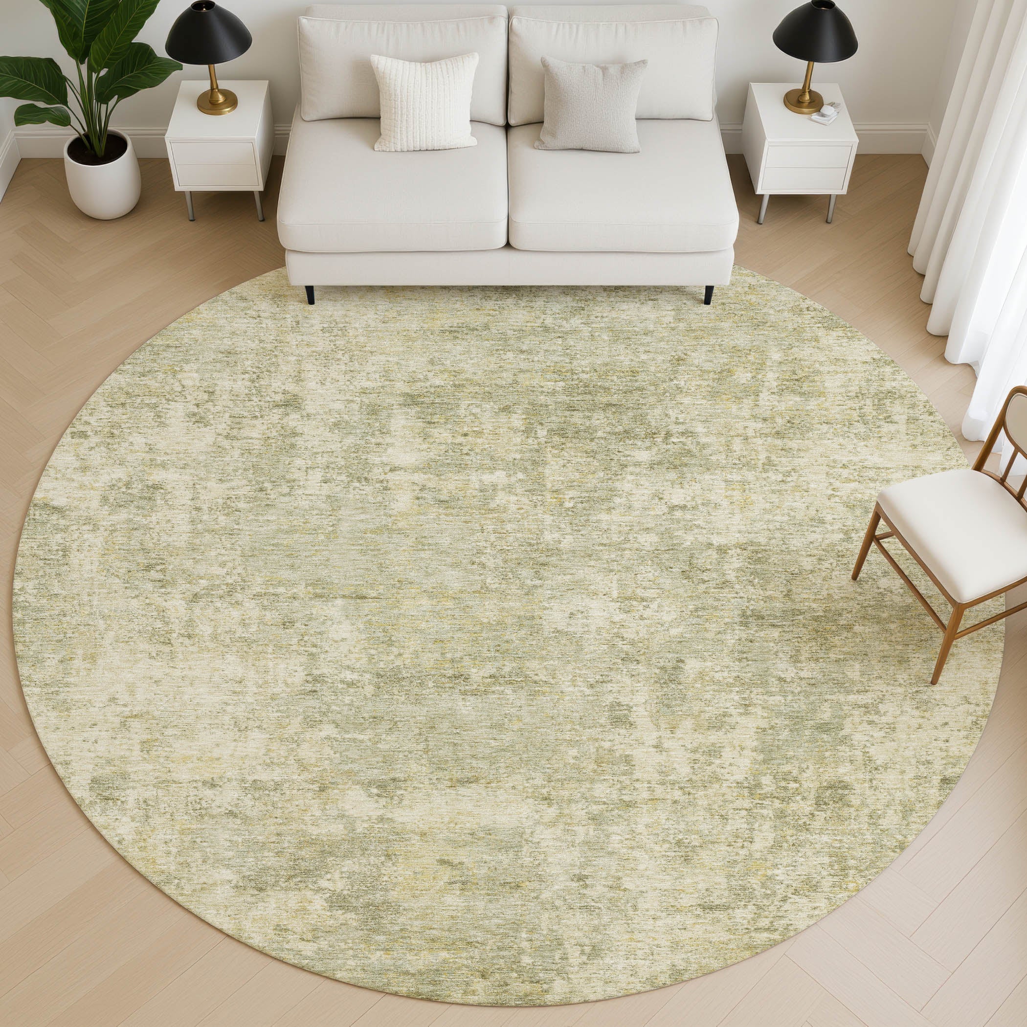 Marrakech Machine Washable Transitional Sage Green Rug 8' x 8' #shape_Round