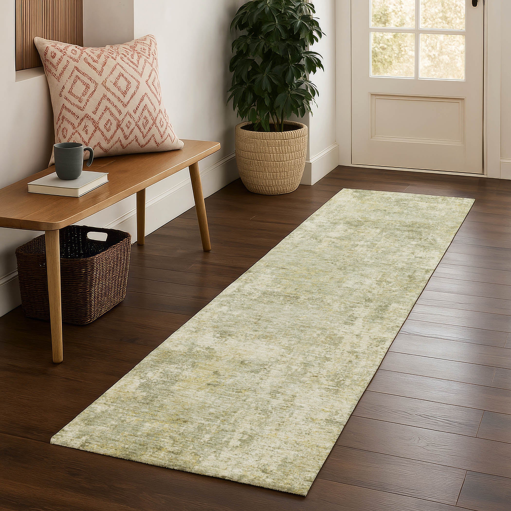 Marrakech Machine Washable Transitional Sage Green Rug 2'3" x 7'6" #shape_Runner
