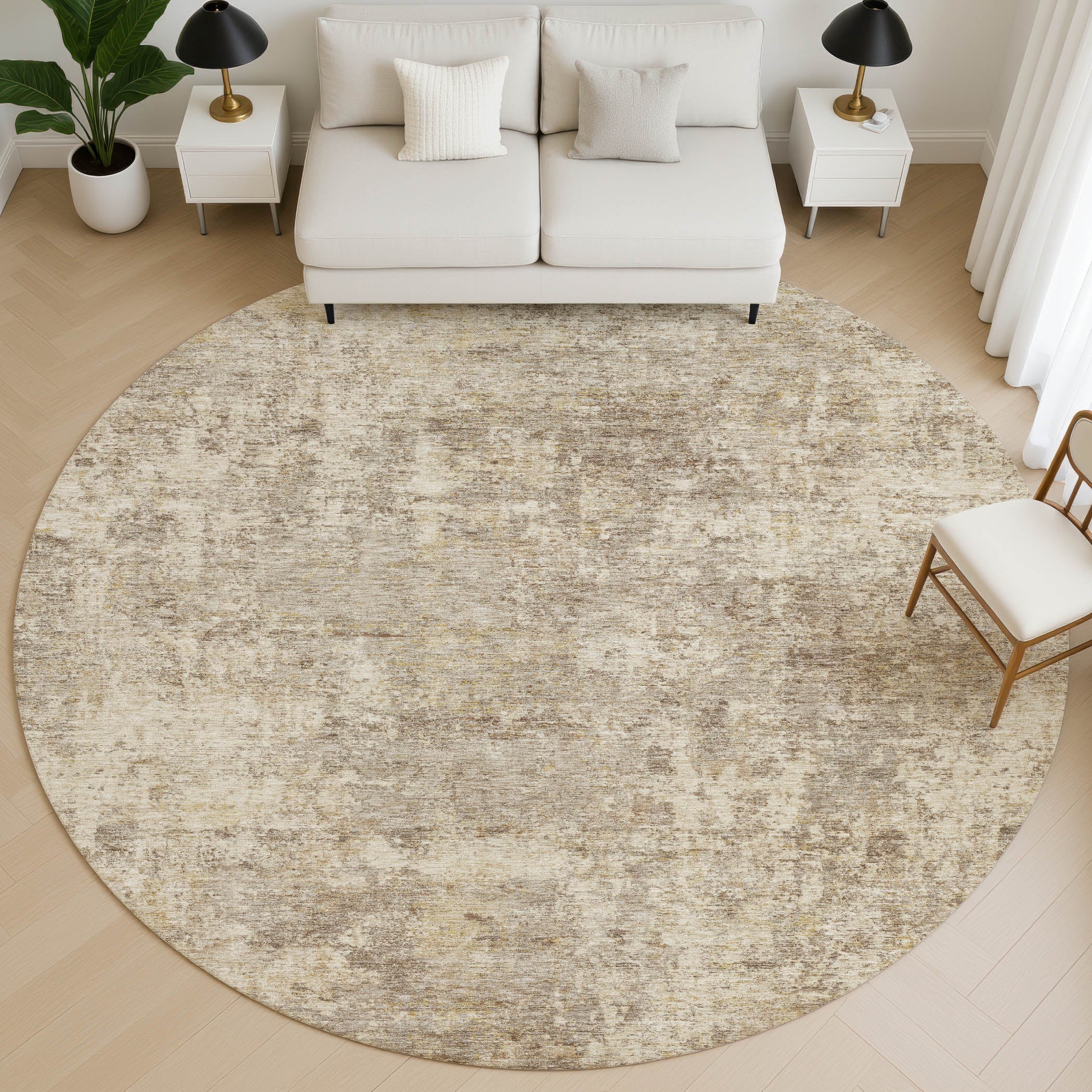 Marrakech Machine Washable Transitional Taupe Brown Rug 8' x 8' #shape_Round