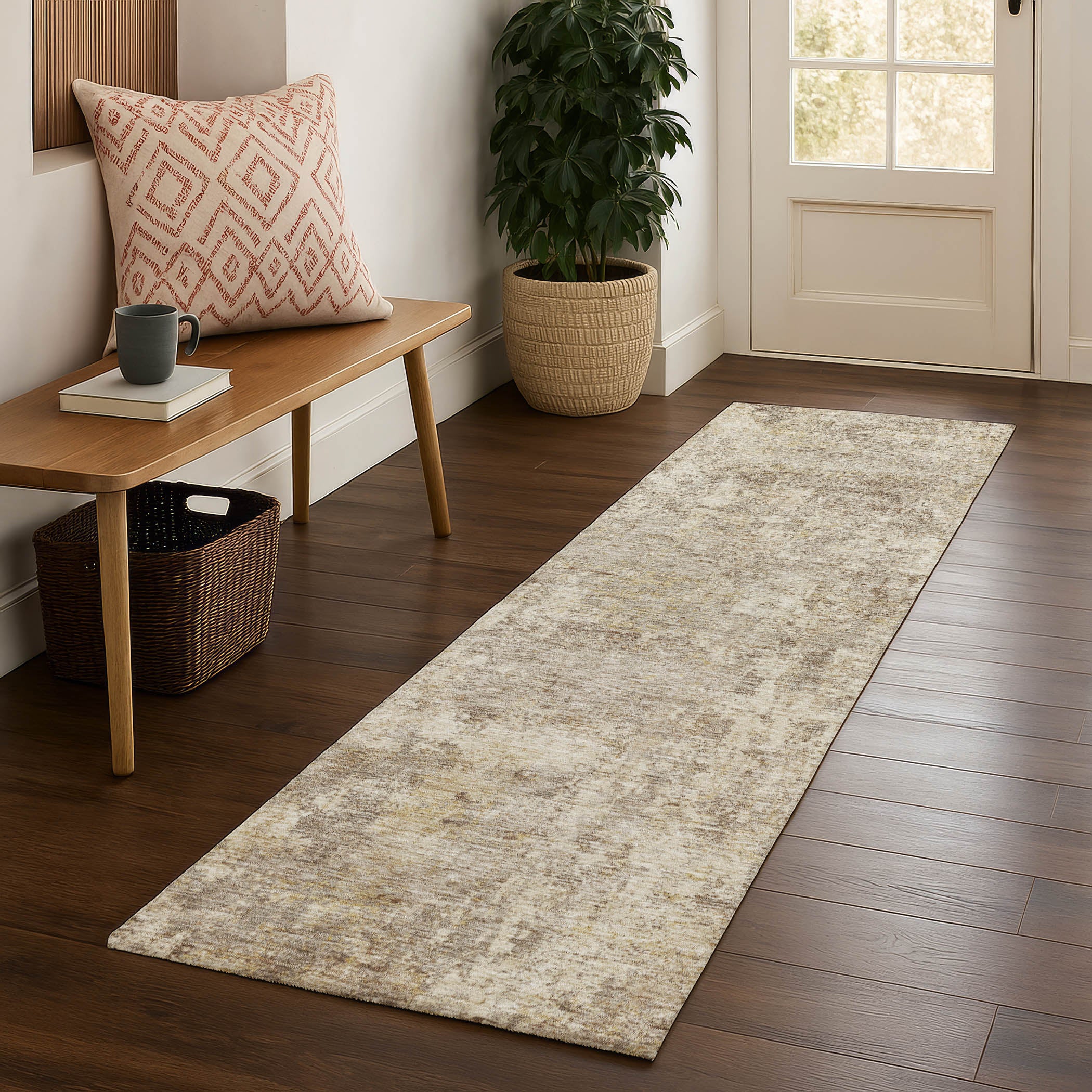 Marrakech Machine Washable Transitional Taupe Brown Rug 2'3" x 7'6" #shape_Runner