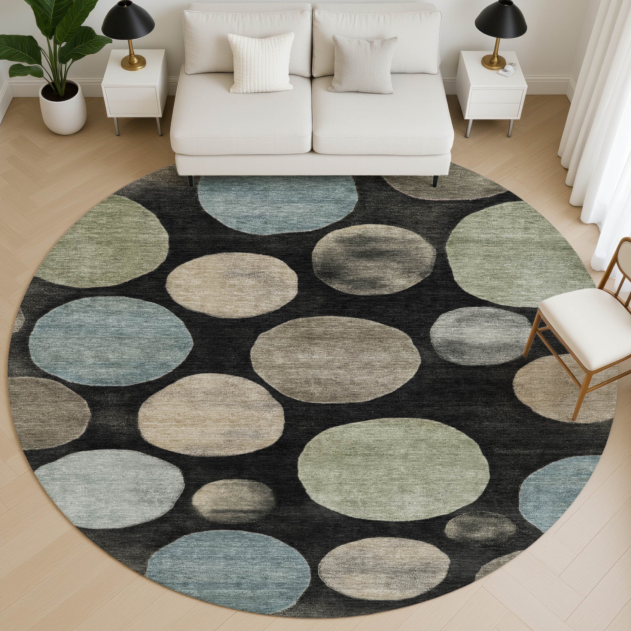 Vienna Machine Washable Transitional Black Rug 8' x 8' #shape_Round