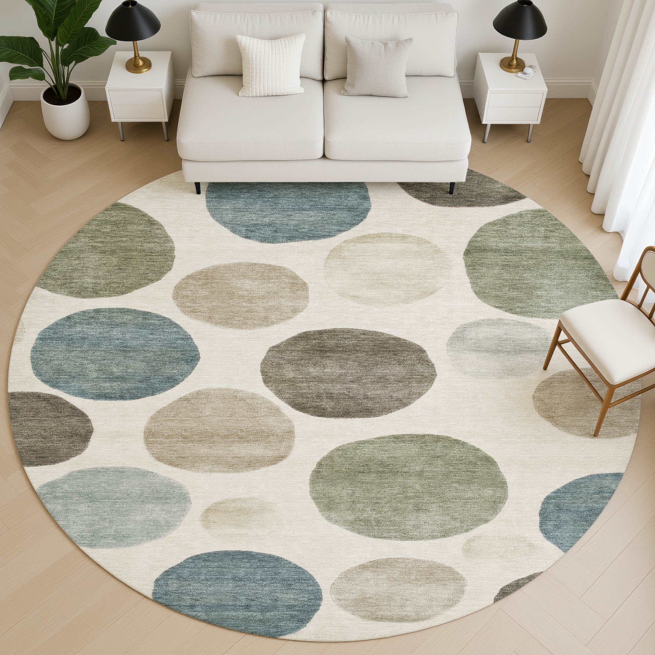 Vienna Machine Washable Transitional Ivory Rug 8' x 8' #shape_Round