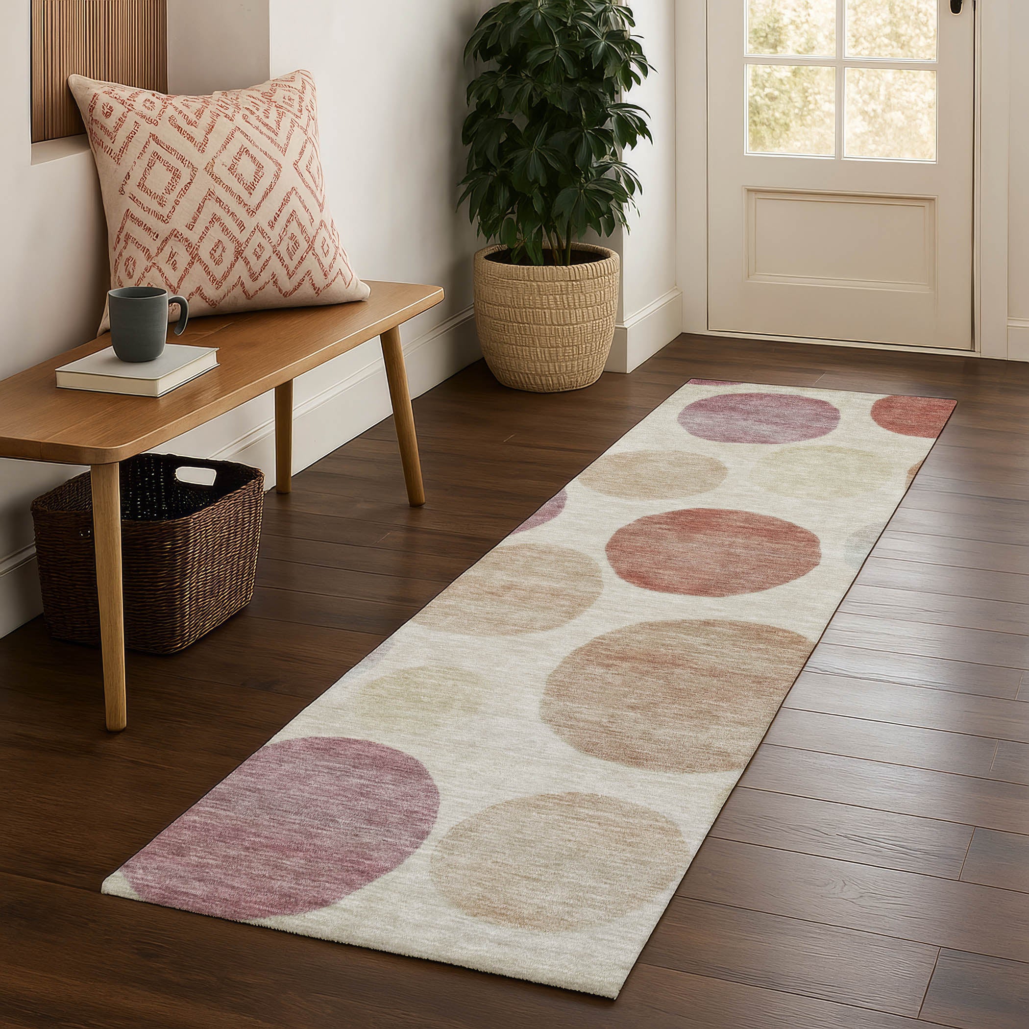 Vienna Machine Washable Transitional Salmon Orange Rug 2'3" x 7'6" #shape_Runner