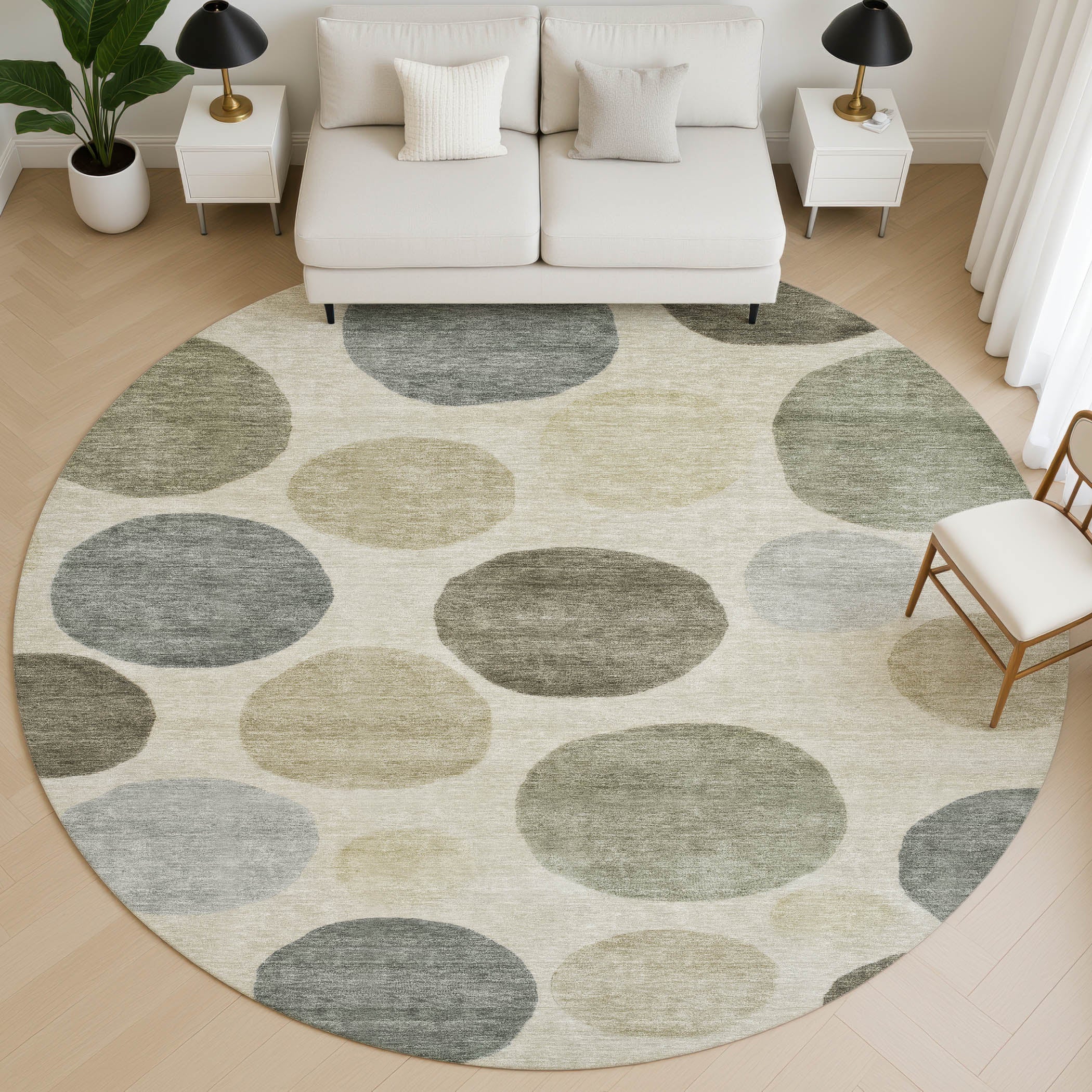 Vienna Machine Washable Transitional Taupe Brown Rug 8' x 8' #shape_Round