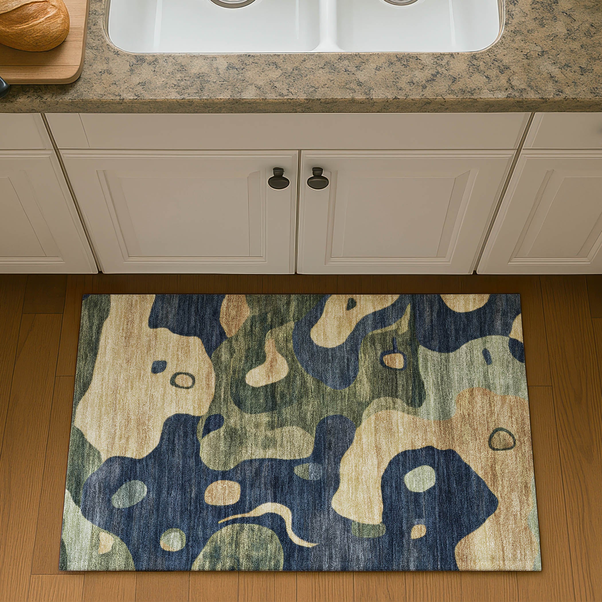 Queenstown Machine Washable Transitional Navy Blue Rug 1'8" x 2'6" #shape_Rectangle