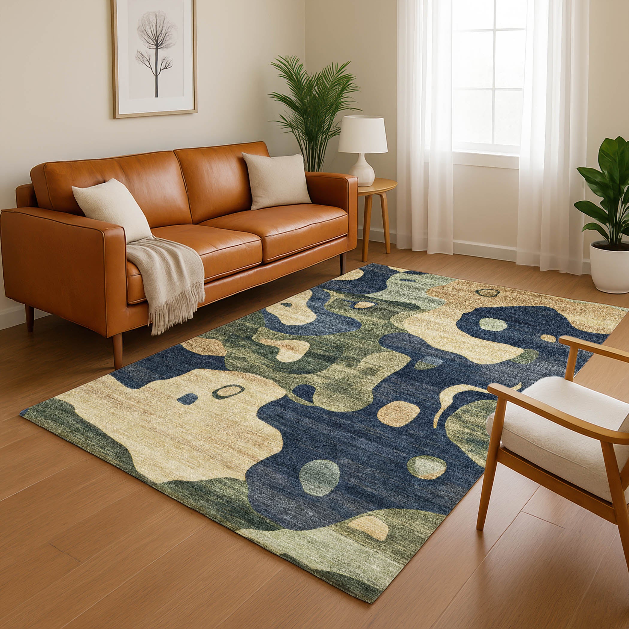 Queenstown Machine Washable Transitional Navy Blue Rug 2'6" x 3'10" #shape_Rectangle