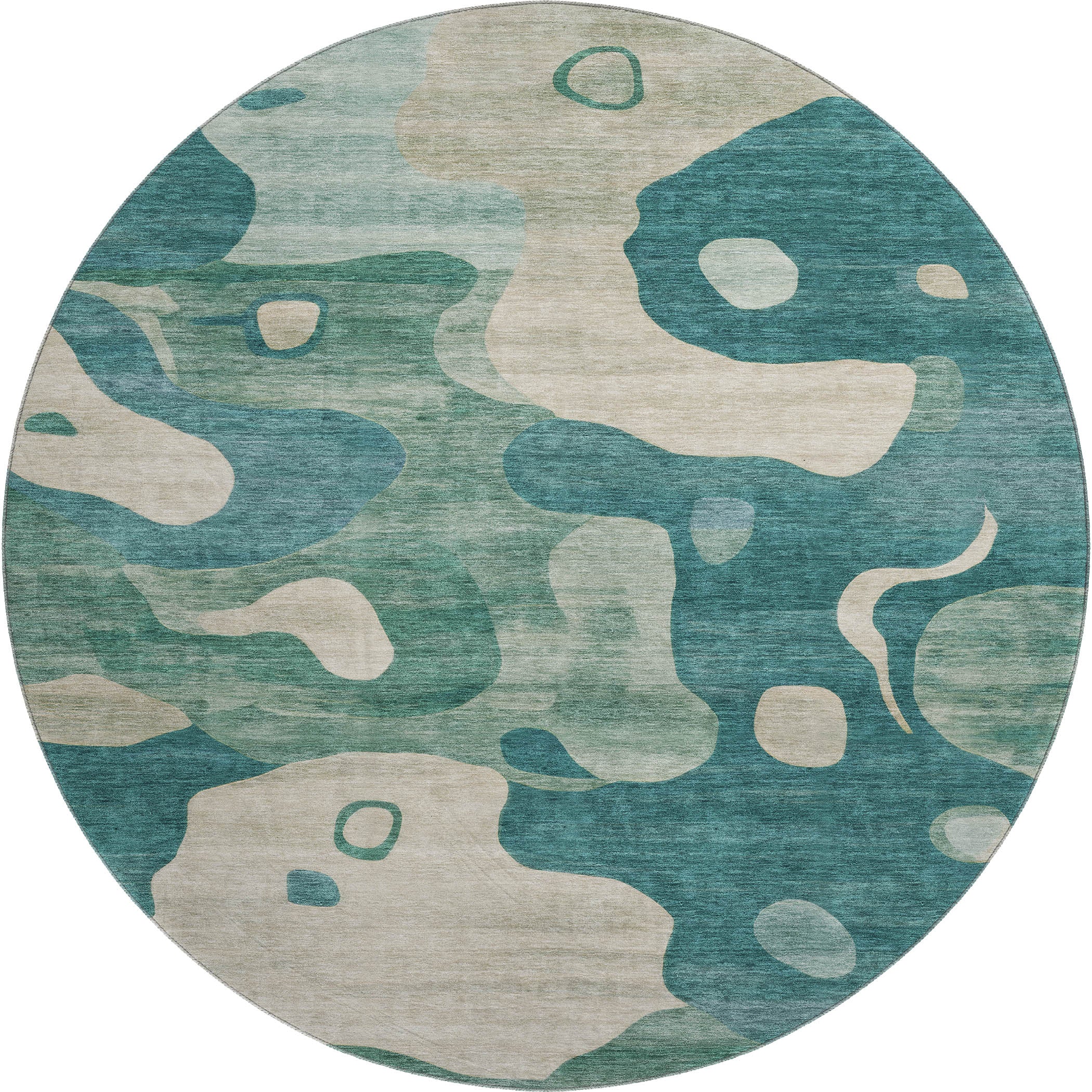 Queenstown Machine Washable Transitional Teal Rug 8' x 8' #shape_Round