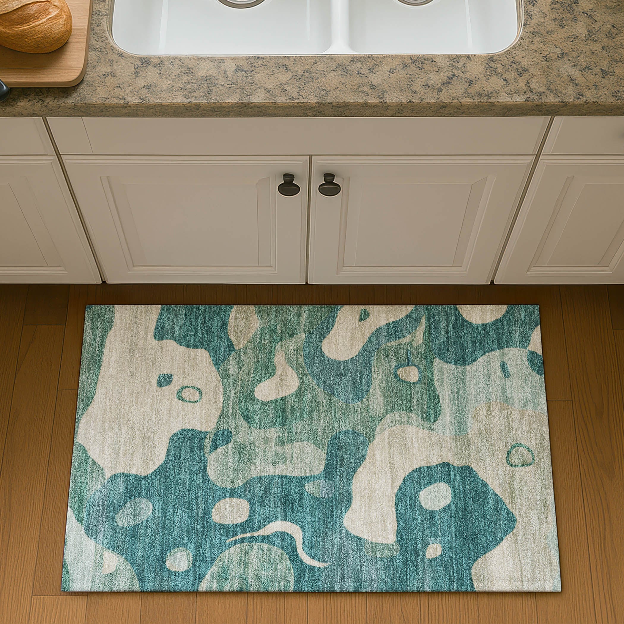 Queenstown Machine Washable Transitional Teal Rug 1'8" x 2'6" #shape_Rectangle