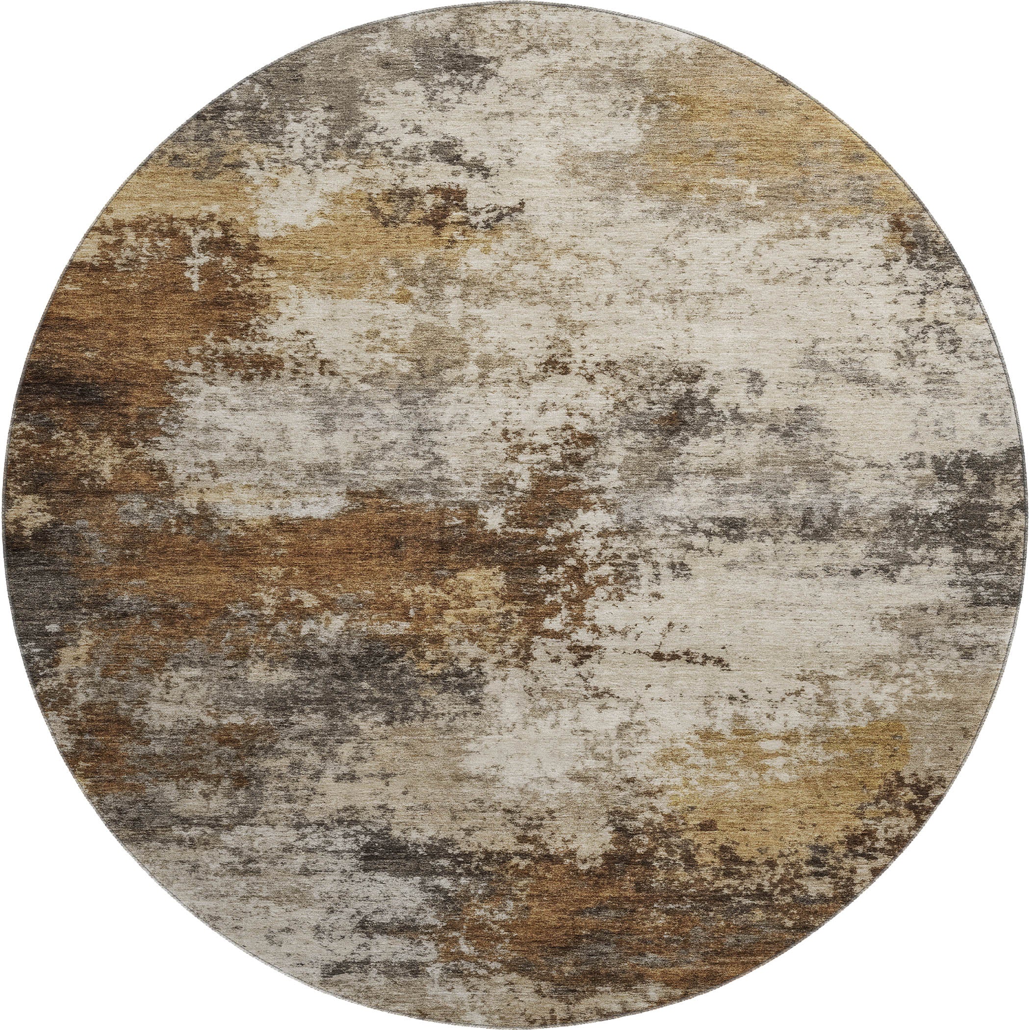 Mdina Machine Washable Transitional Brown Rug 8' x 8' #shape_Round