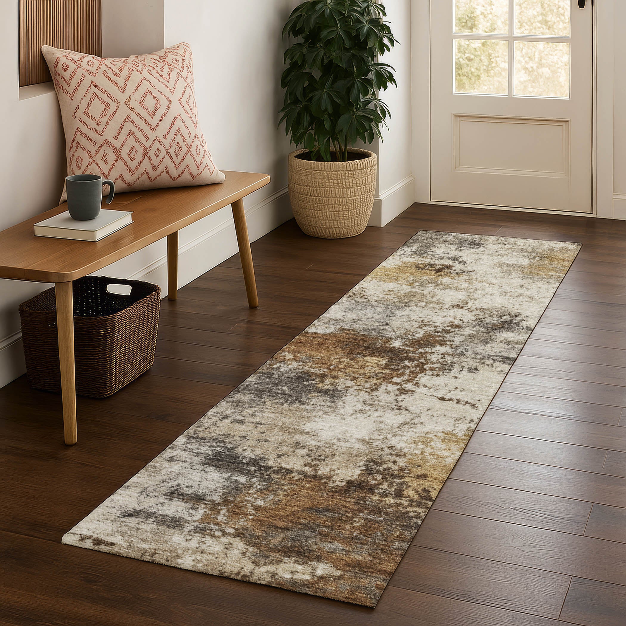 Mdina Machine Washable Transitional Brown Rug 2'3" x 7'6" #shape_Runner