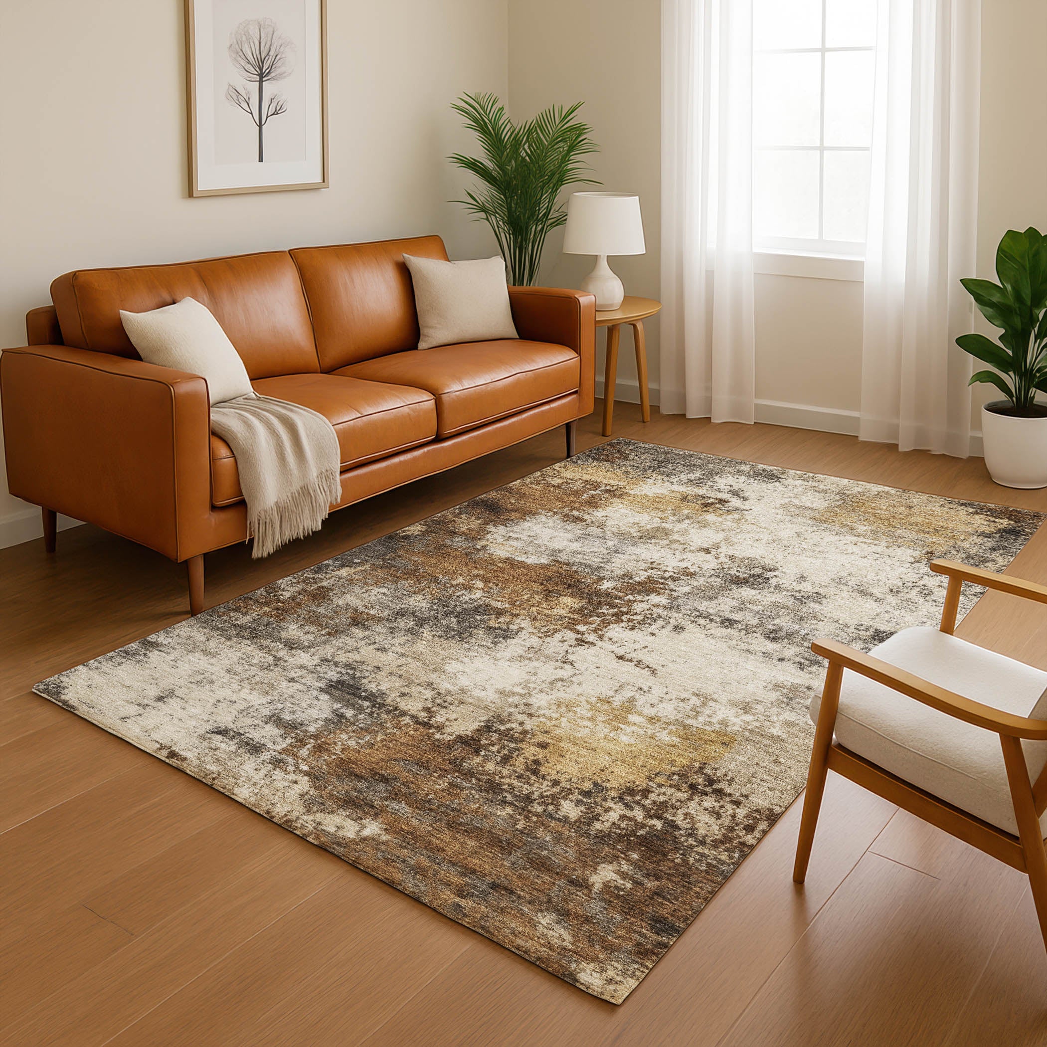 Mdina Machine Washable Transitional Brown Rug 2'6" x 3'10" #shape_Rectangle