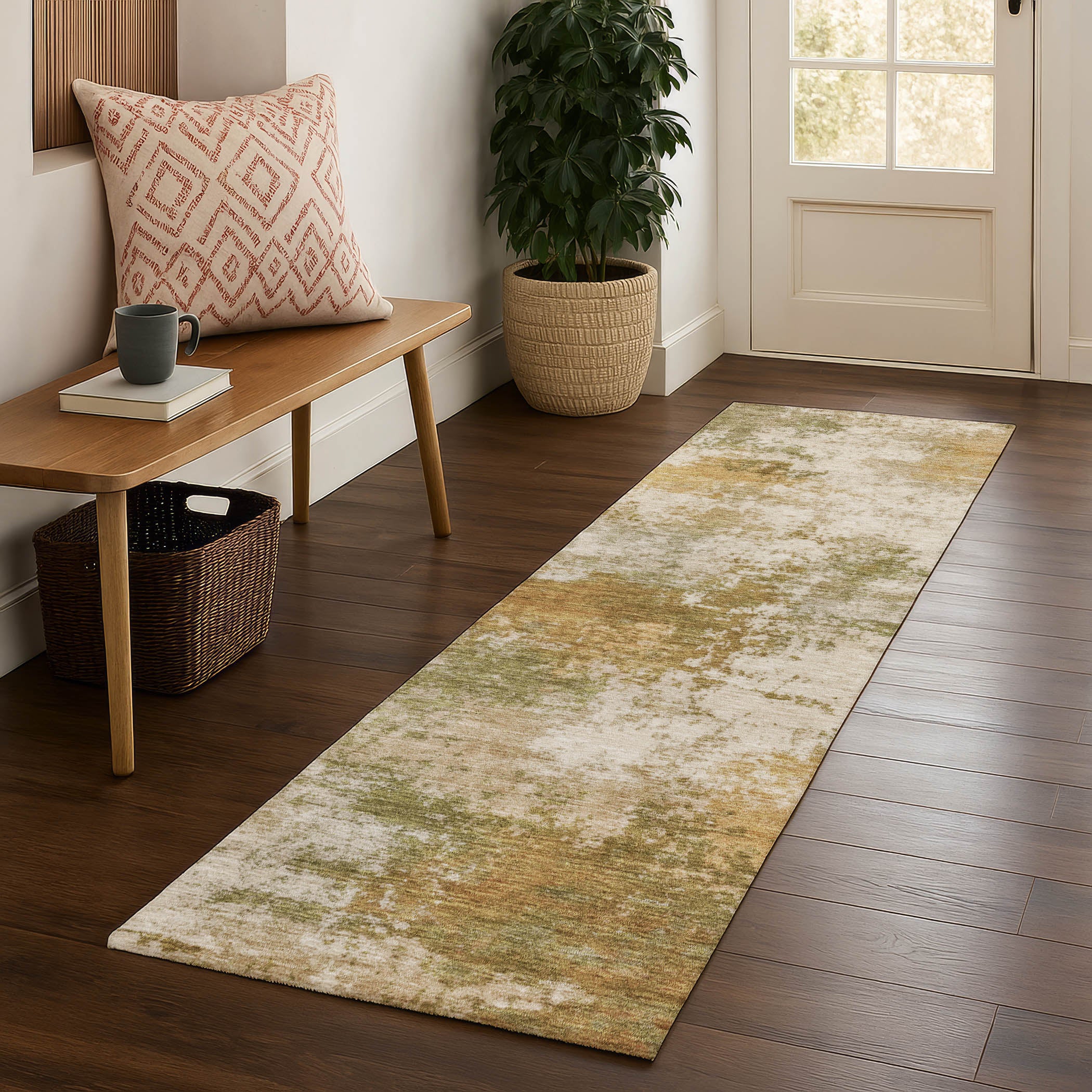 Mdina Machine Washable Transitional Copper Orange Rug 2'3" x 7'6" #shape_Runner