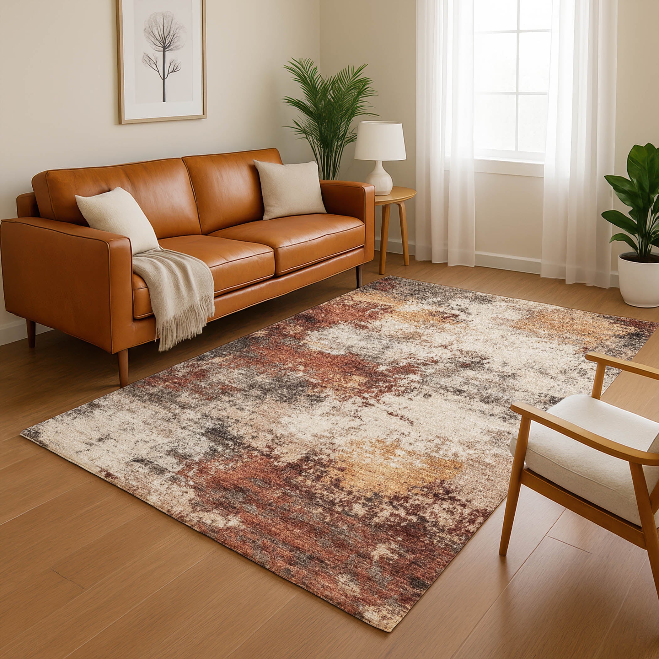 Mdina Machine Washable Transitional Paprika Orange Rug 2'6" x 3'10" #shape_Rectangle