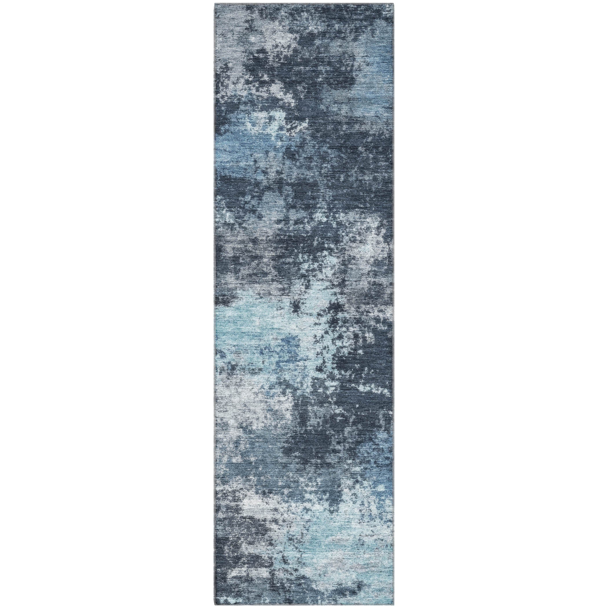 Athens Machine Washable Transitional Blue Rug 2'3" x 7'6" #shape_Runner