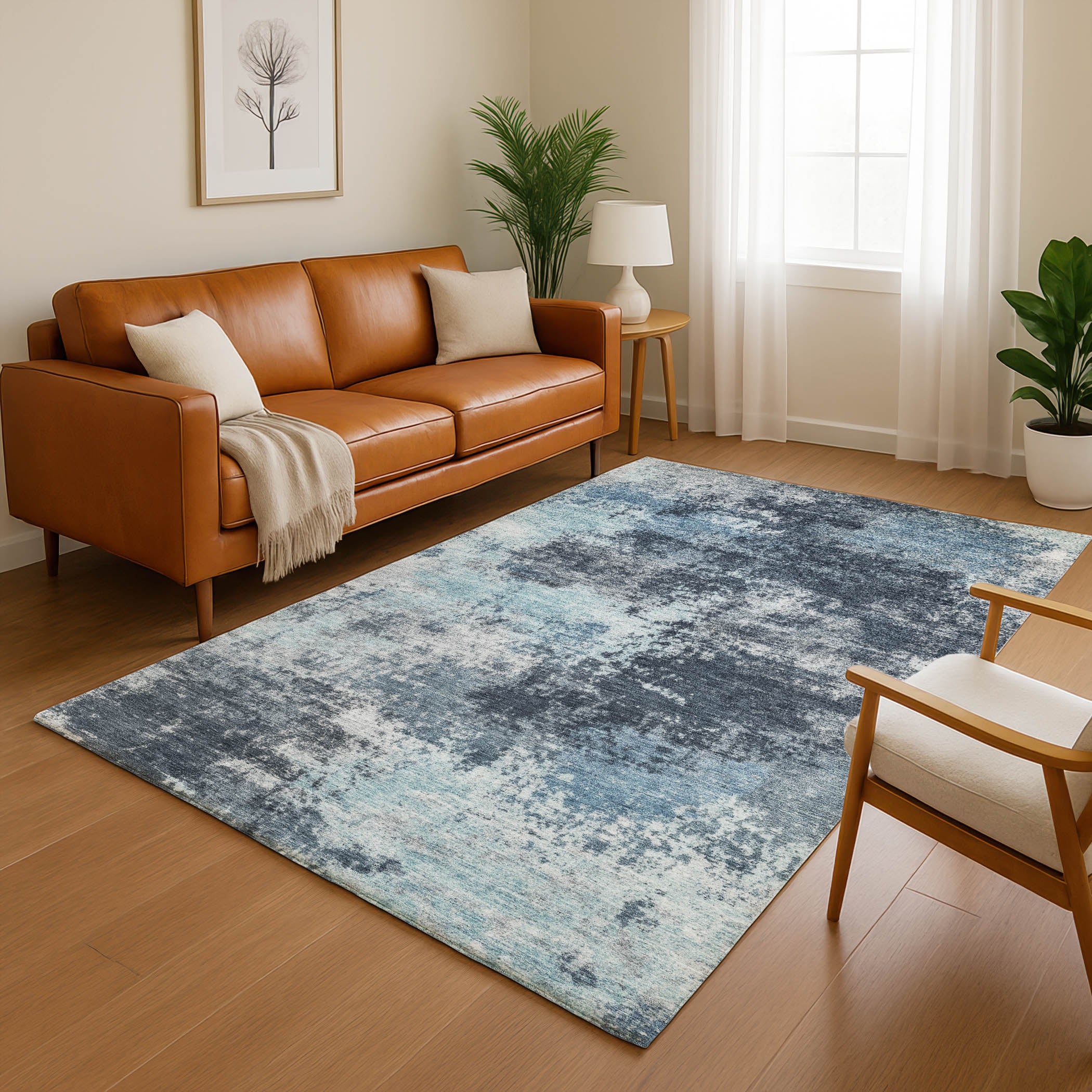 Athens Machine Washable Transitional Blue Rug 2'6" x 3'10" #shape_Rectangle