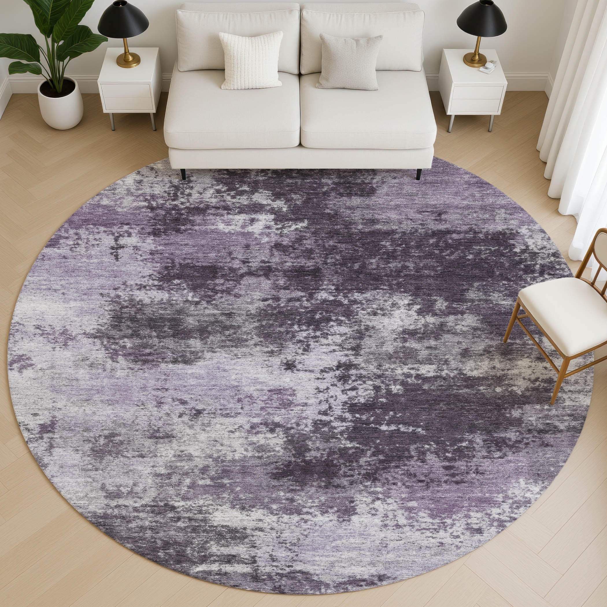 Athens Machine Washable Transitional Purple Rug 8' x 8' #shape_Round