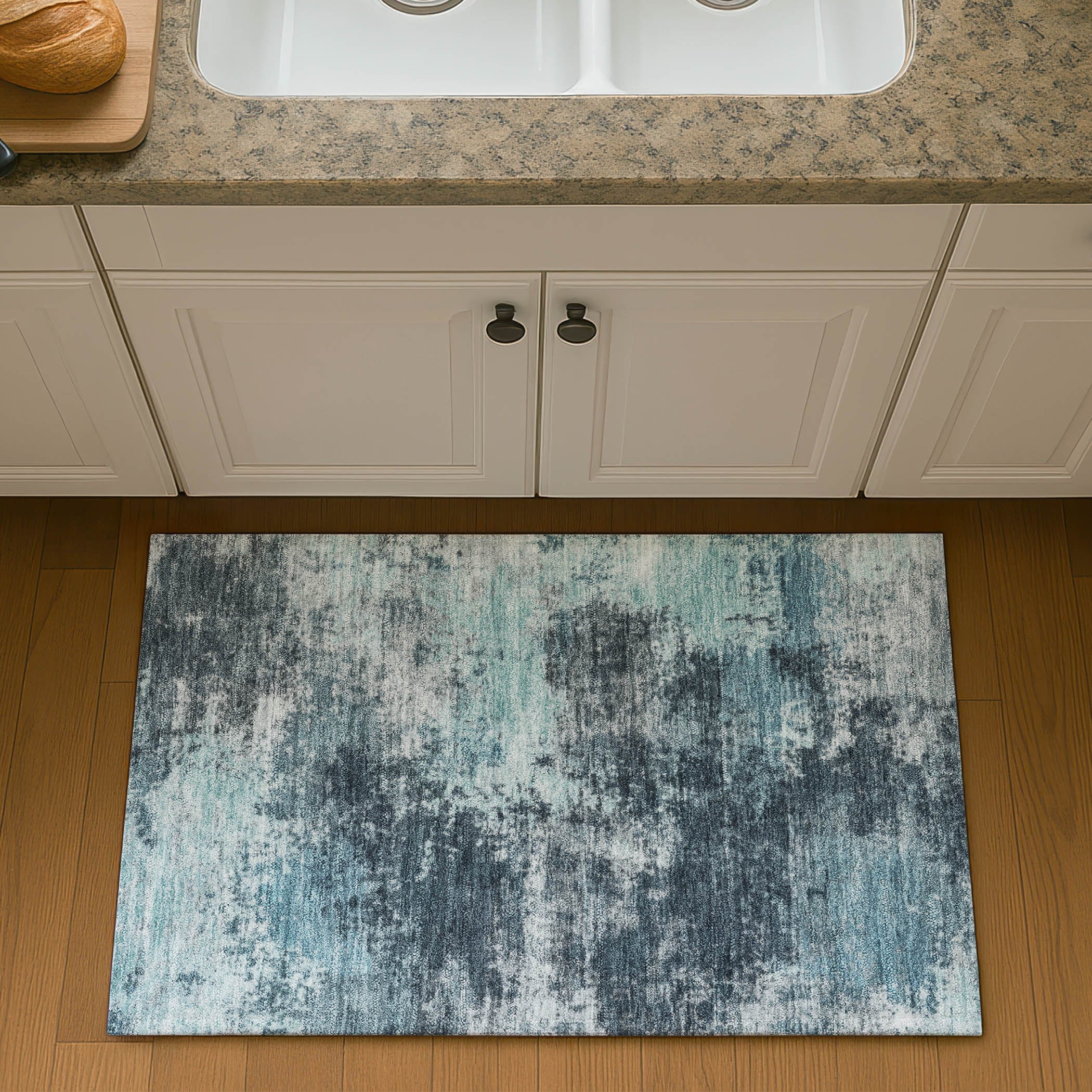 Athens Machine Washable Transitional Teal Rug 1'8" x 2'6" #shape_Rectangle