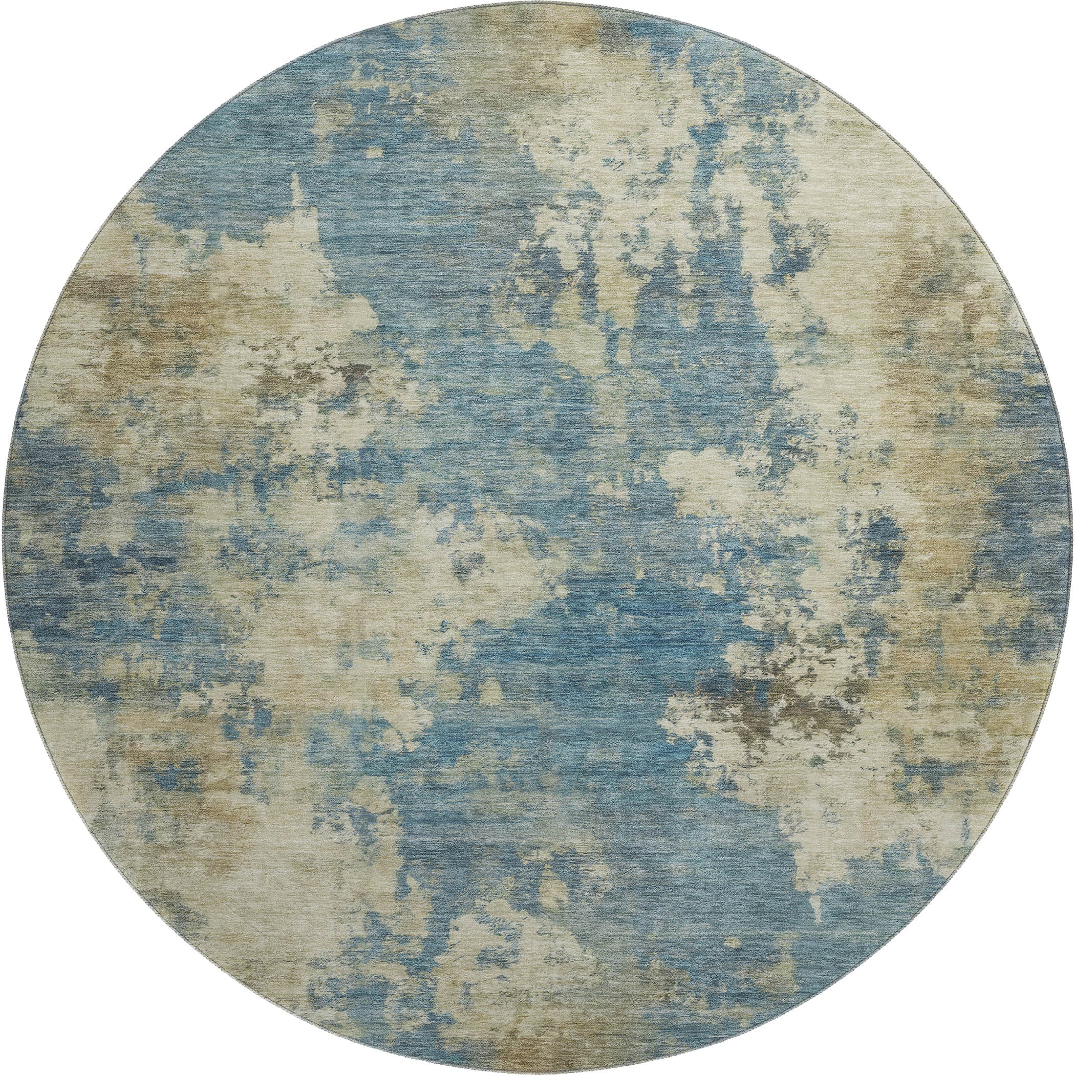 Seoul Machine Washable Transitional Blue Rug 8' x 8' #shape_Round
