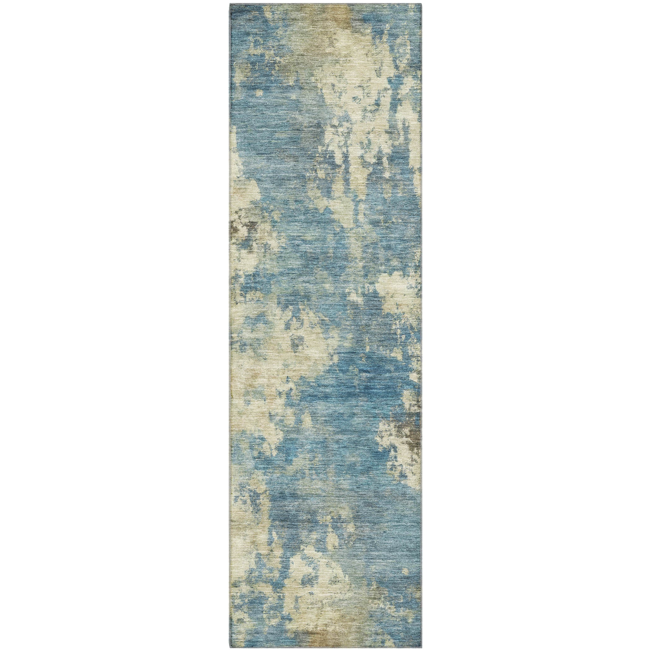 Seoul Machine Washable Transitional Blue Rug 2'3" x 7'6" #shape_Runner