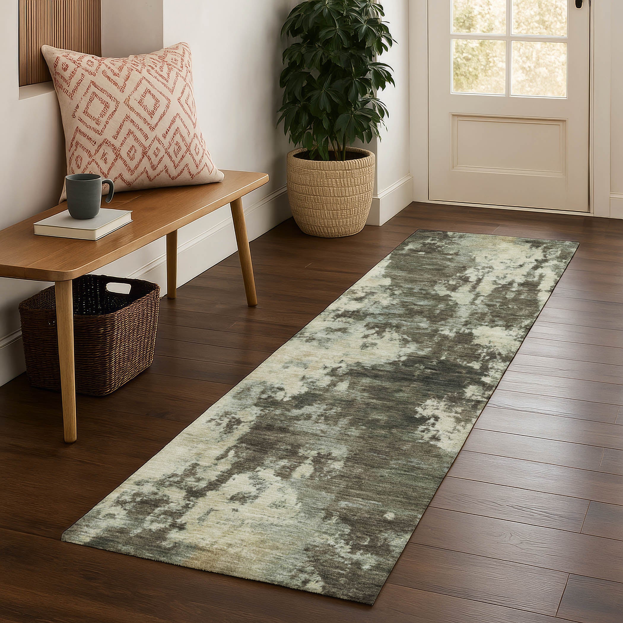 Seoul Machine Washable Transitional Brown Rug 2'3" x 7'6" #shape_Runner