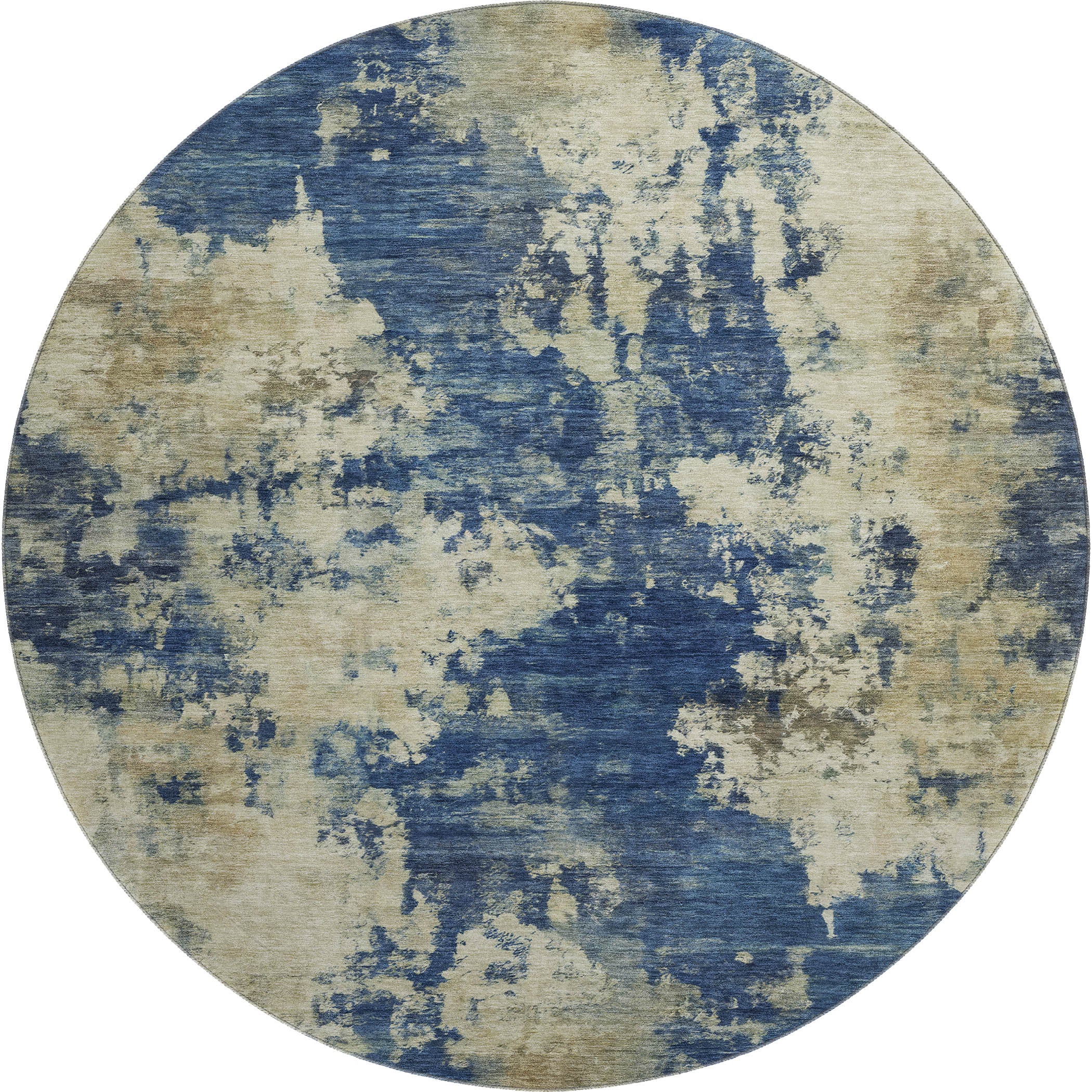 Seoul Machine Washable Transitional Navy Blue Rug 8' x 8' #shape_Round
