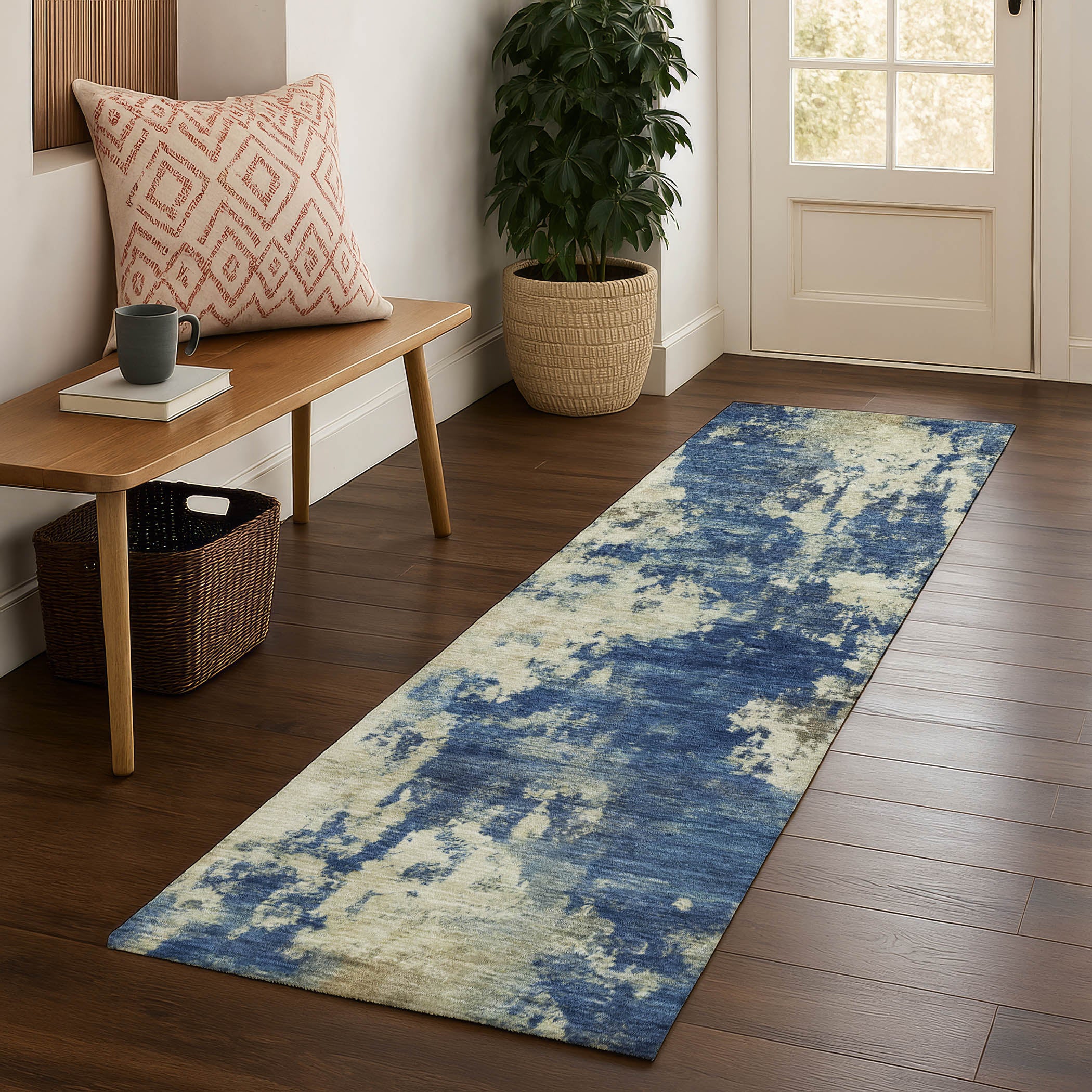 Seoul Machine Washable Transitional Navy Blue Rug 2'3" x 7'6" #shape_Runner