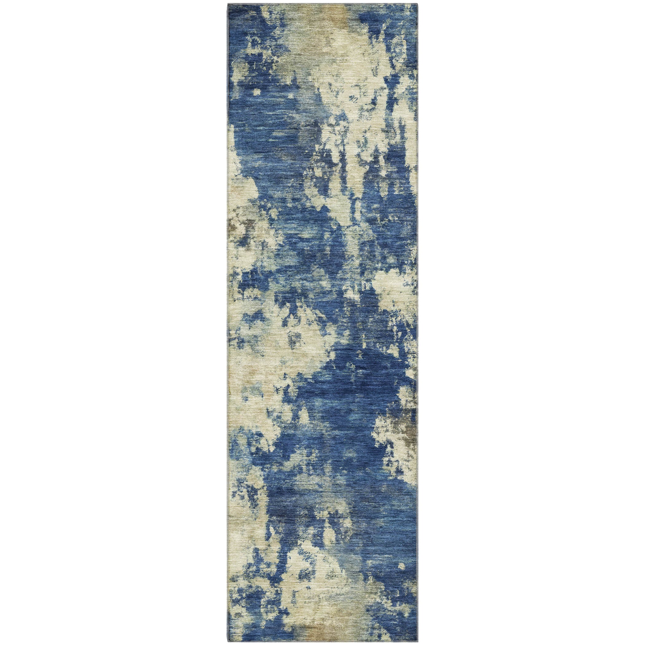 Seoul Machine Washable Transitional Navy Blue Rug 2'3" x 7'6" #shape_Runner