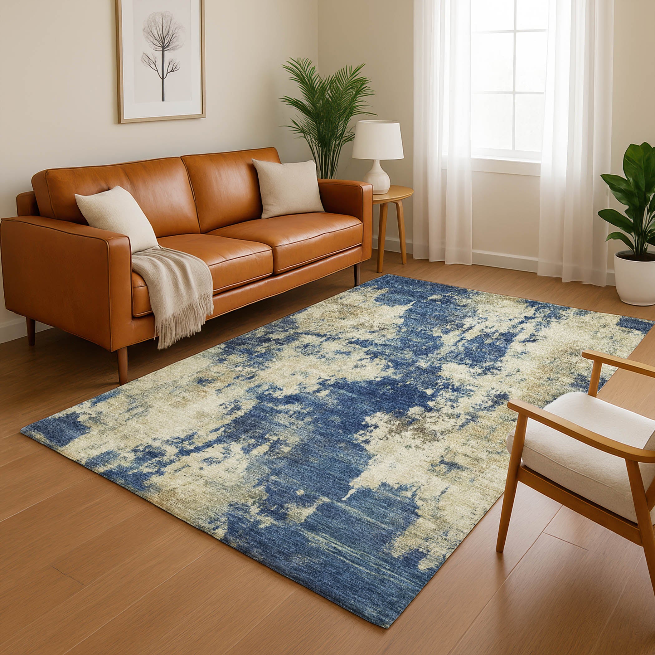 Seoul Machine Washable Transitional Navy Blue Rug 2'6" x 3'10" #shape_Rectangle