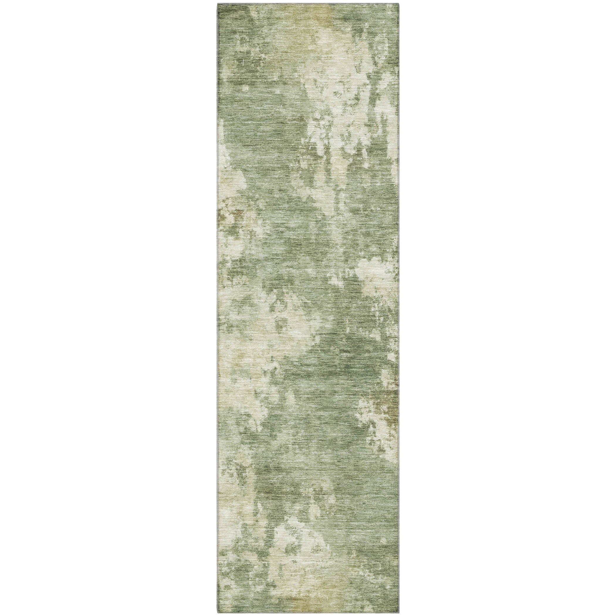 Seoul Machine Washable Transitional Sage Green Rug 2'3" x 7'6" #shape_Runner