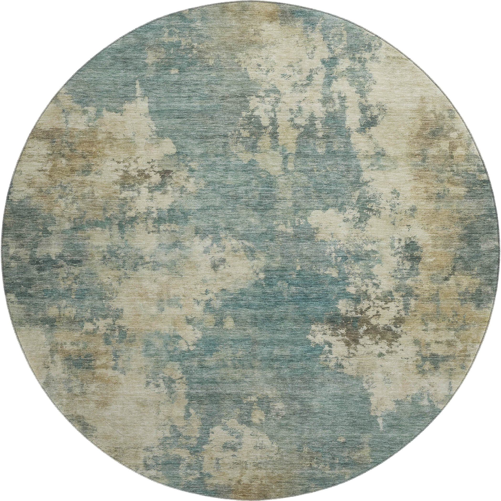 Seoul Machine Washable Transitional Teal Rug 8' x 8' #shape_Round
