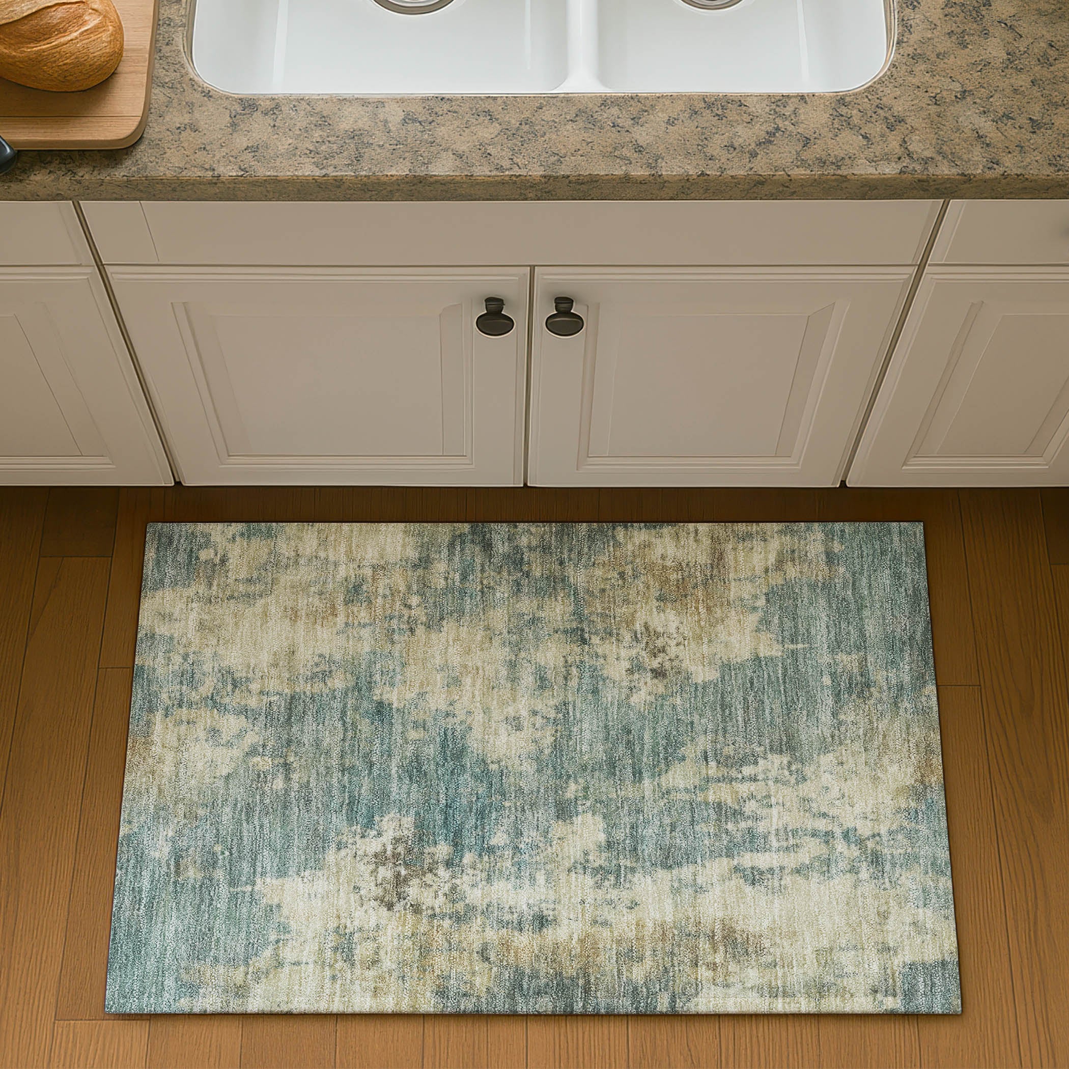 Seoul Machine Washable Transitional Teal Rug 1'8" x 2'6" #shape_Rectangle