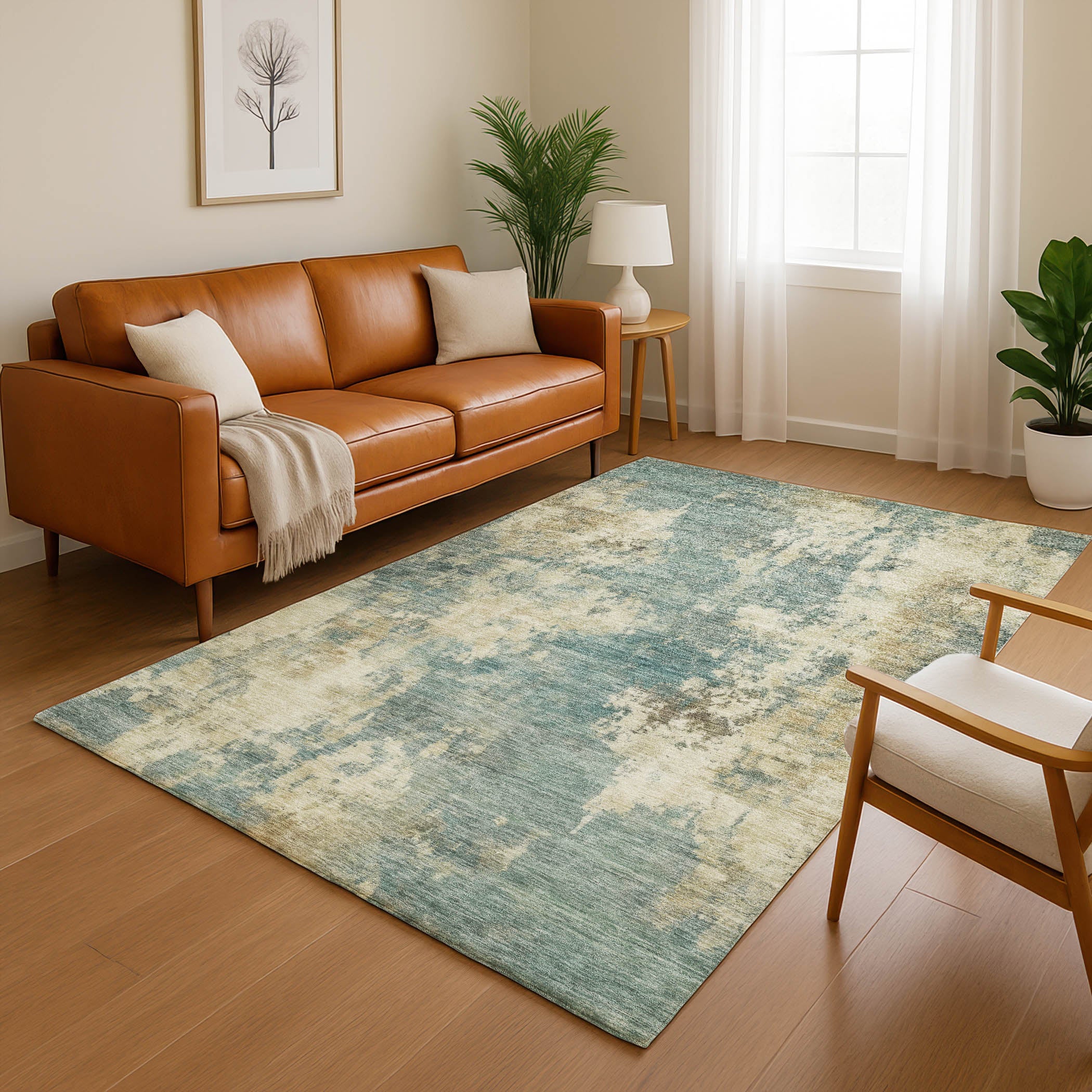 Seoul Machine Washable Transitional Teal Rug 2'6" x 3'10" #shape_Rectangle