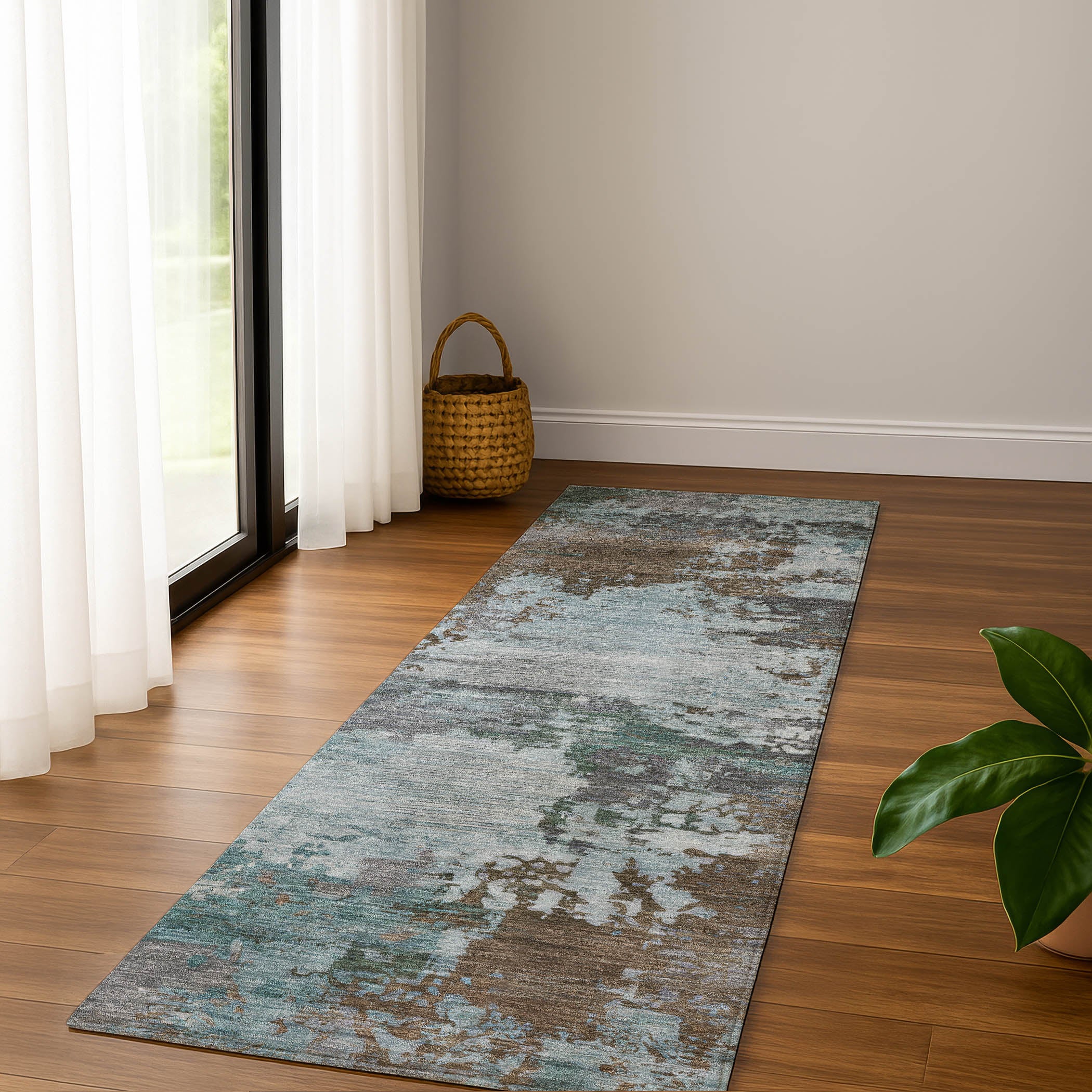 Bangkok Machine Washable Transitional Brown Rug 2'3" x 7'6" #shape_Runner