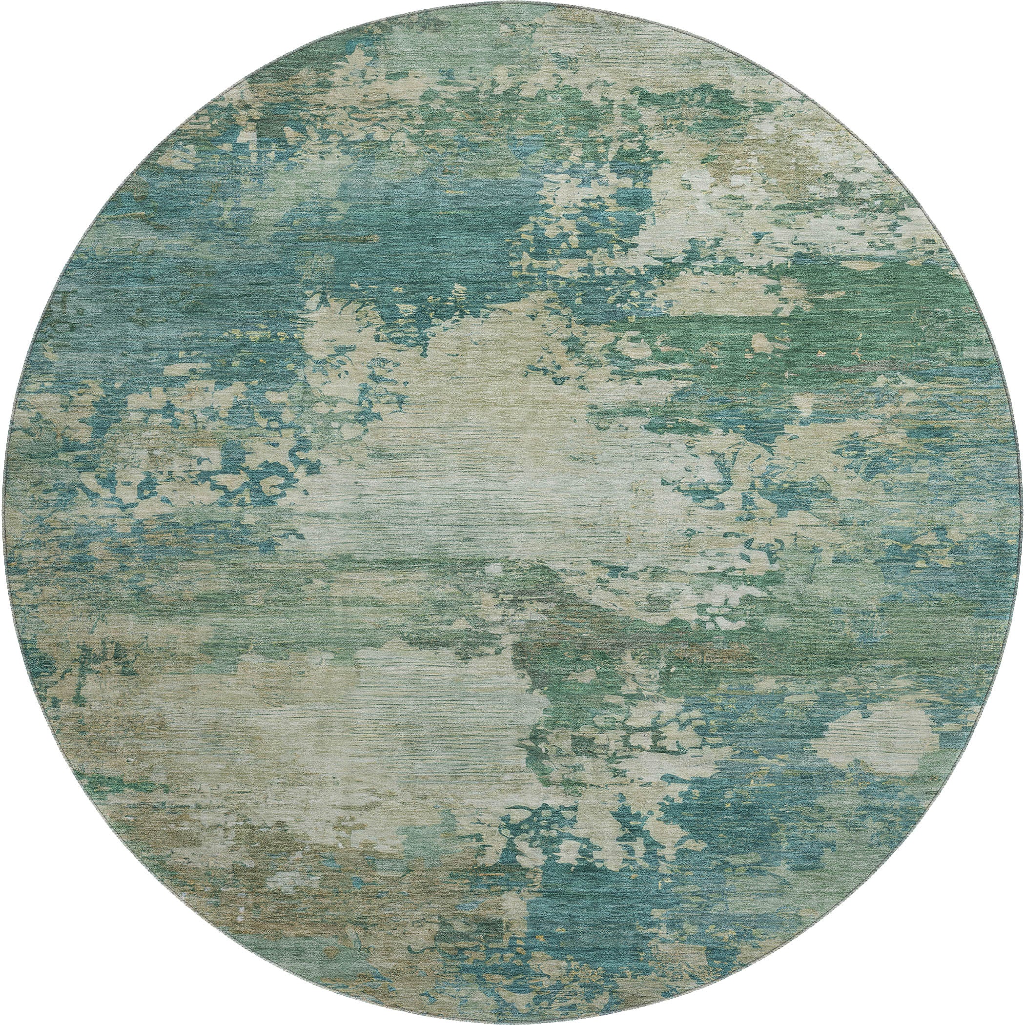 Bangkok Machine Washable Transitional Teal Rug 8' x 8' #shape_Round
